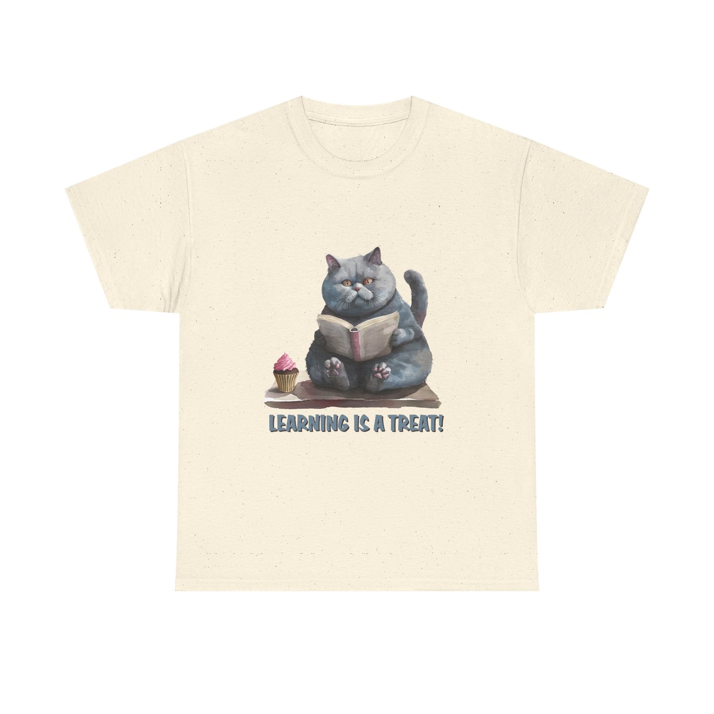 Cat Reading T-Shirt — "Learning Is a Treat" Cute Book Lover Tee