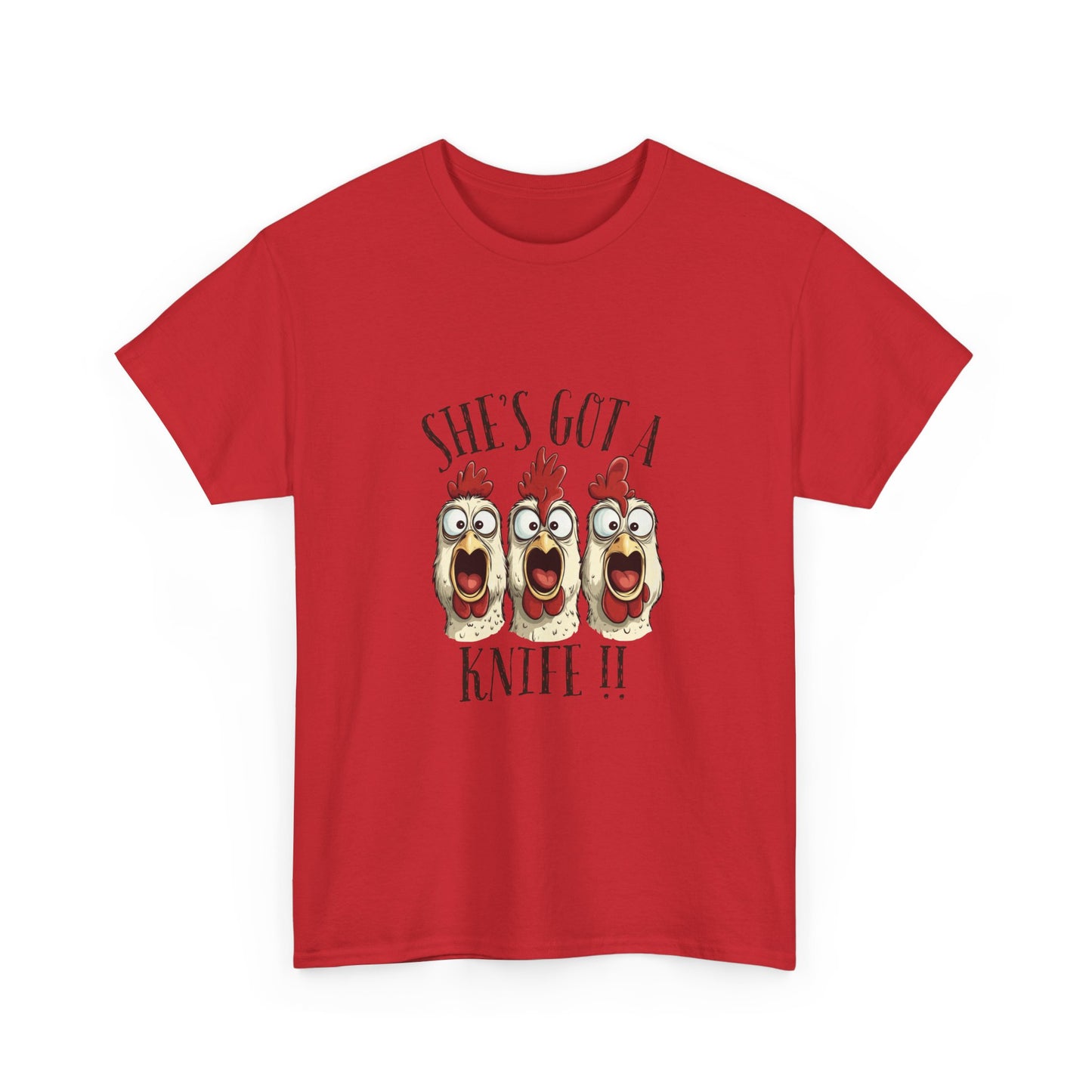 Chicken Choir "She's Got a Knife!!" Tee - Funny Farm Animal Graphic T-Shirt
