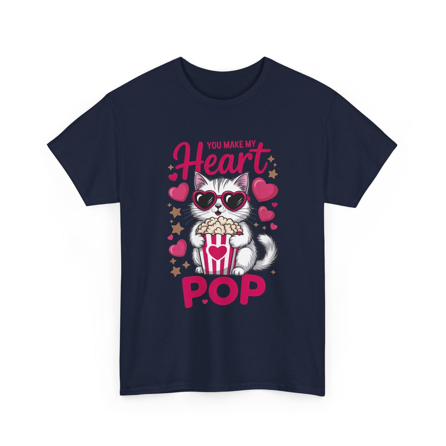 T-Shirt — "You Make My Heart Pop" Cute Cat Popcorn