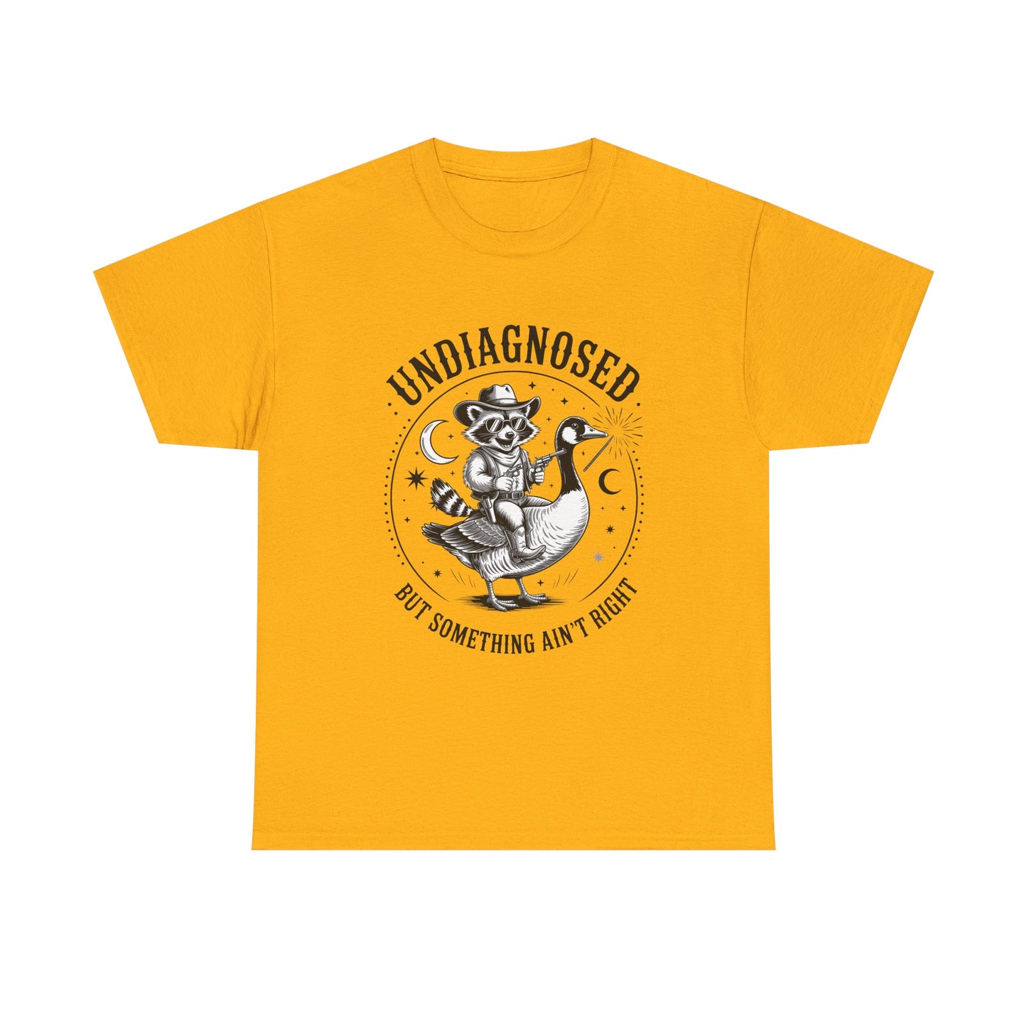 Undiagnosed But Something Ain't Right T-Shirt — Funny Retro Raccoon Riding Goose Tee