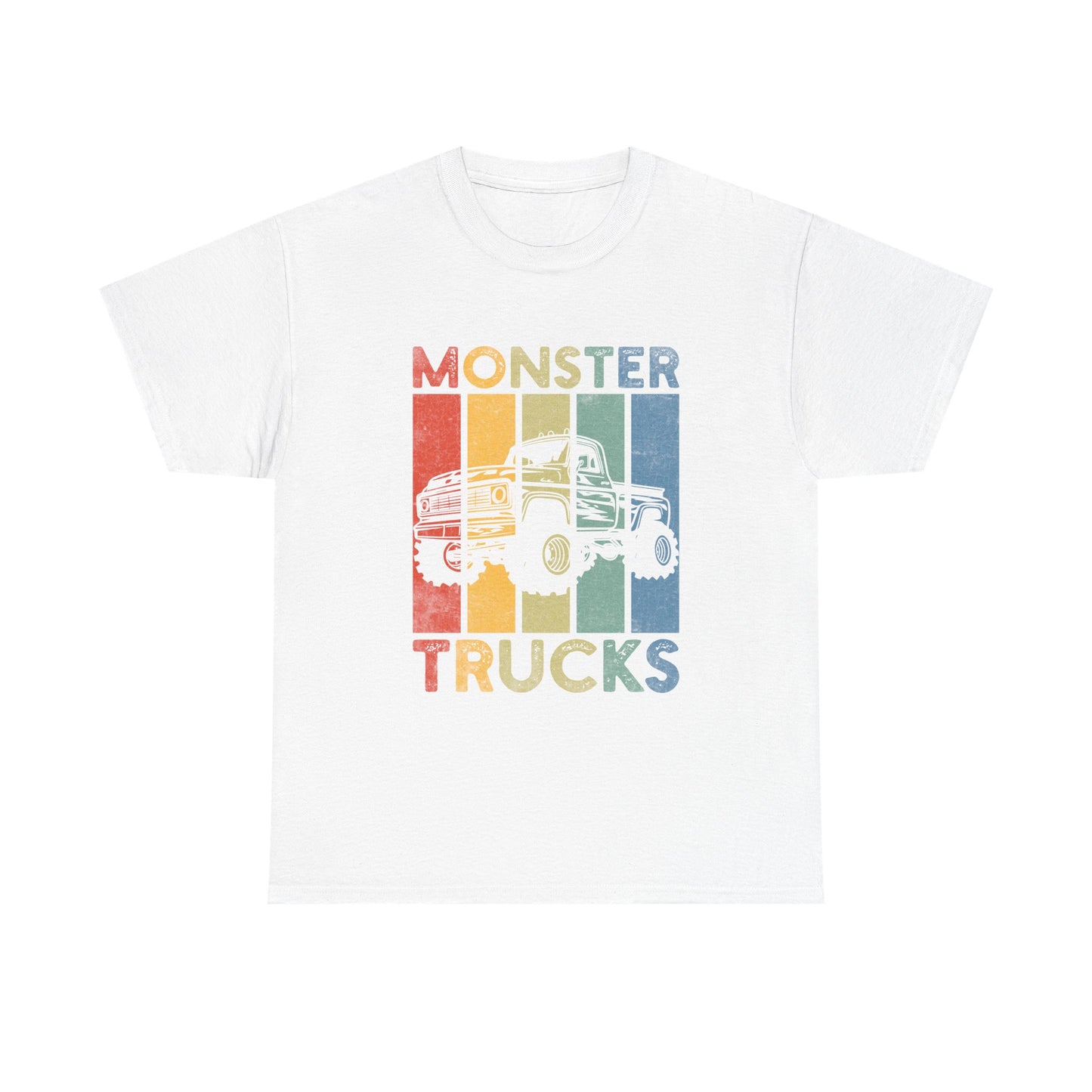 Monster Trucks Retro Tee – Vintage Striped Kids & Adult Off-Road Truck Shirt