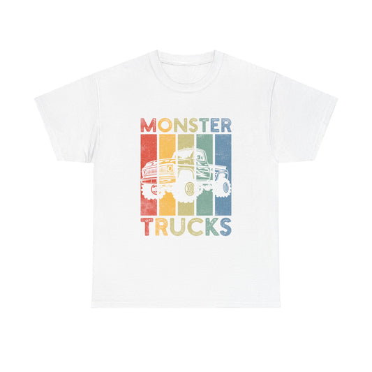 Monster Trucks Retro Tee – Vintage Striped Kids & Adult Off-Road Truck Shirt