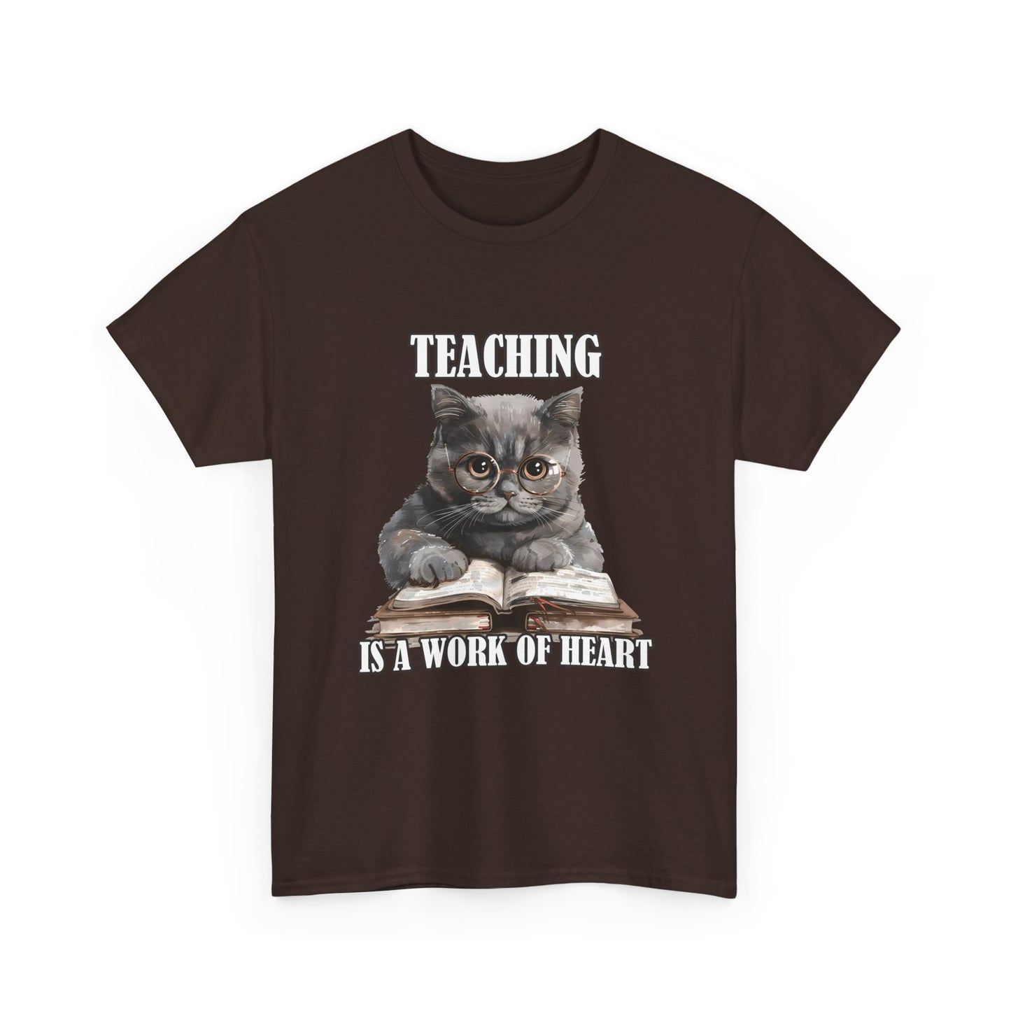 Teacher Cat T-Shirt – "Teaching Is A Work Of Heart" Cute Cat Teacher Tee