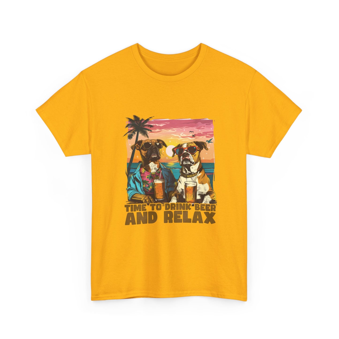 Time to Drink Beer and Relax T-Shirt — Retro Beach Dogs Design