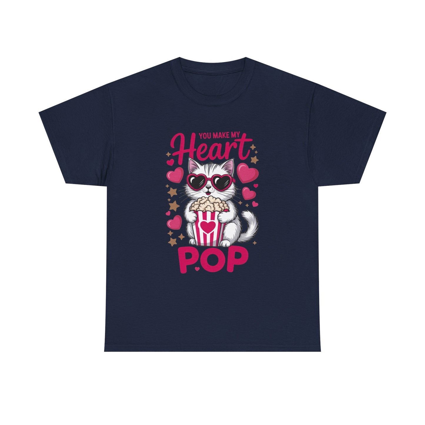 T-Shirt — "You Make My Heart Pop" Cute Cat Popcorn