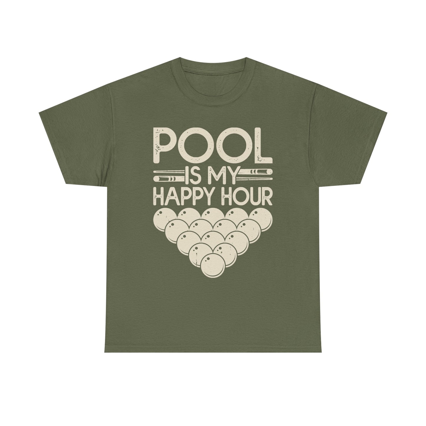 Pool Is My Happy Hour T-Shirt — Billiards Cue & Ball Graphic Tee