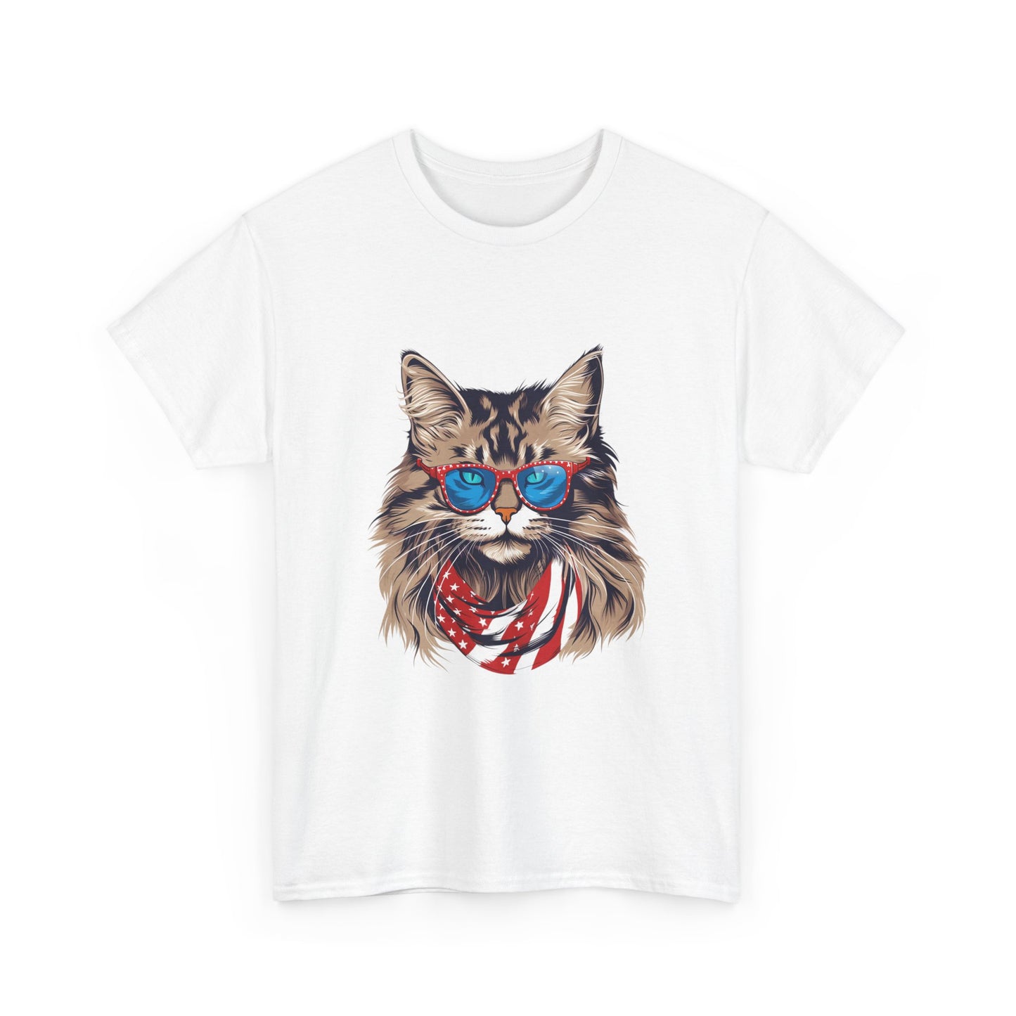Patriotic Cat Tee — Cat with American Flag Bandana & Sunglasses T-Shirt