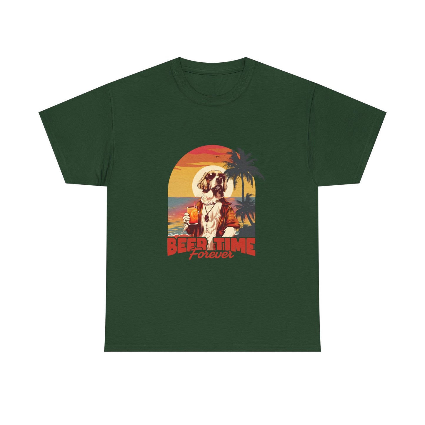 Beer Time Forever T-Shirt — Retro Beach Dog Vacation Tee