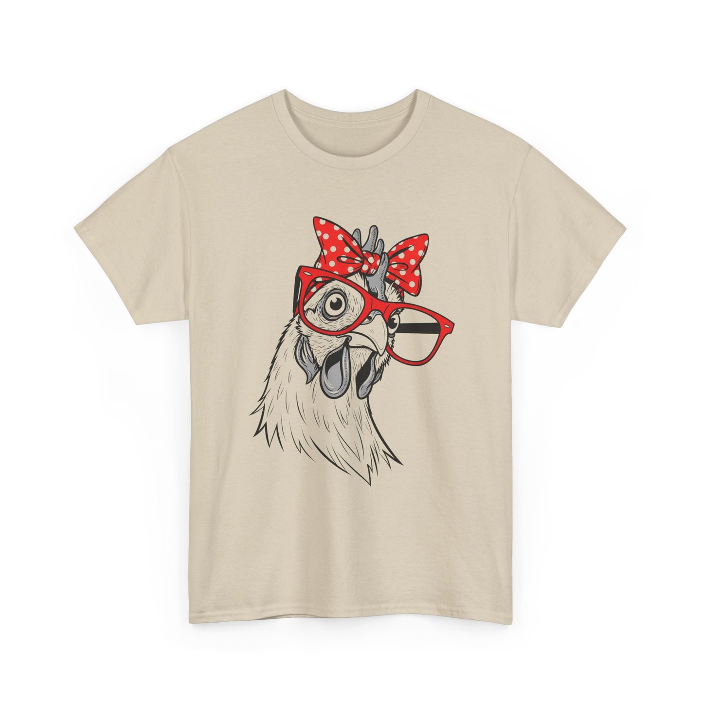 Chicken with Polka Dot Bow Tee - Cute Retro Hen Graphic T-Shirt