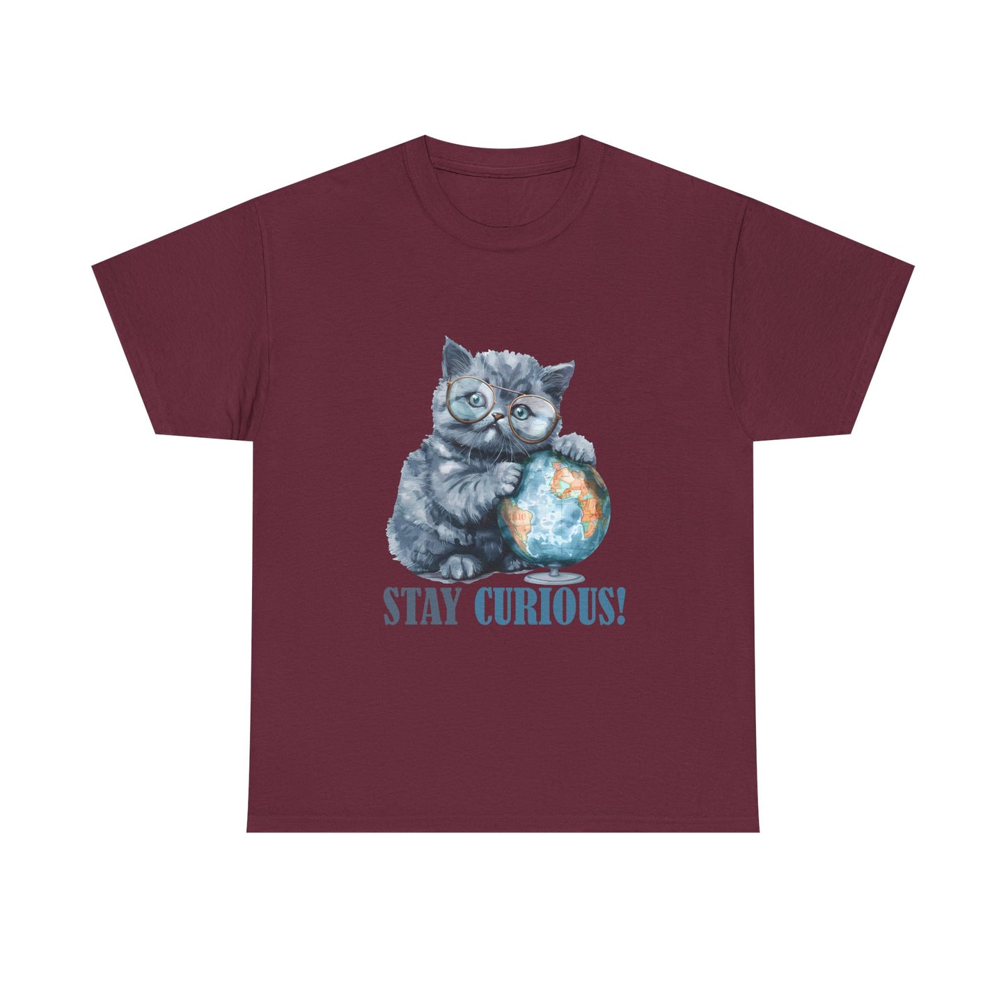 Cat & Globe T-Shirt — "Stay Curious!" Cute Explorer Kitten Tee