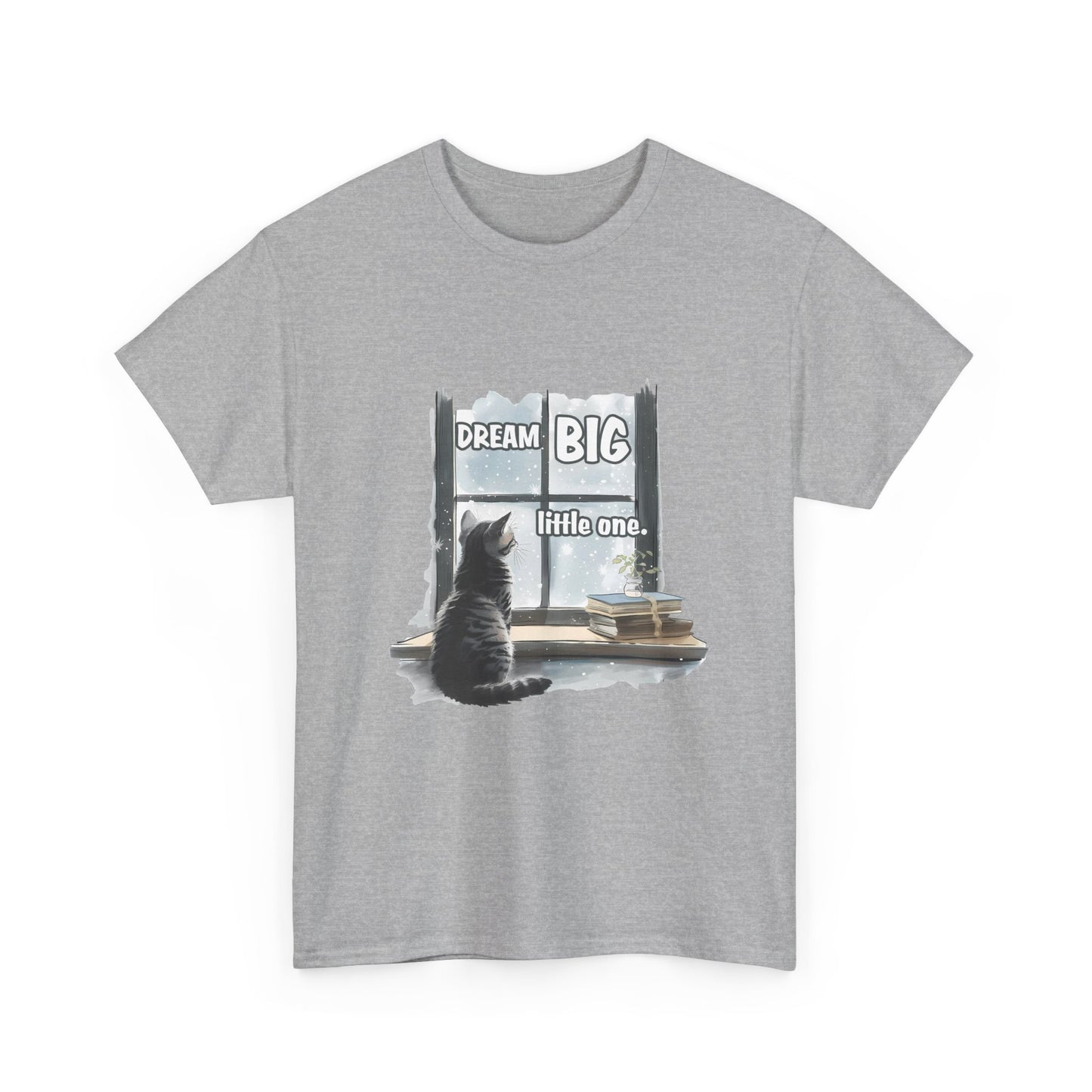 Dream Big Little One T‑Shirt — Cat at Window Inspirational Kids Tee
