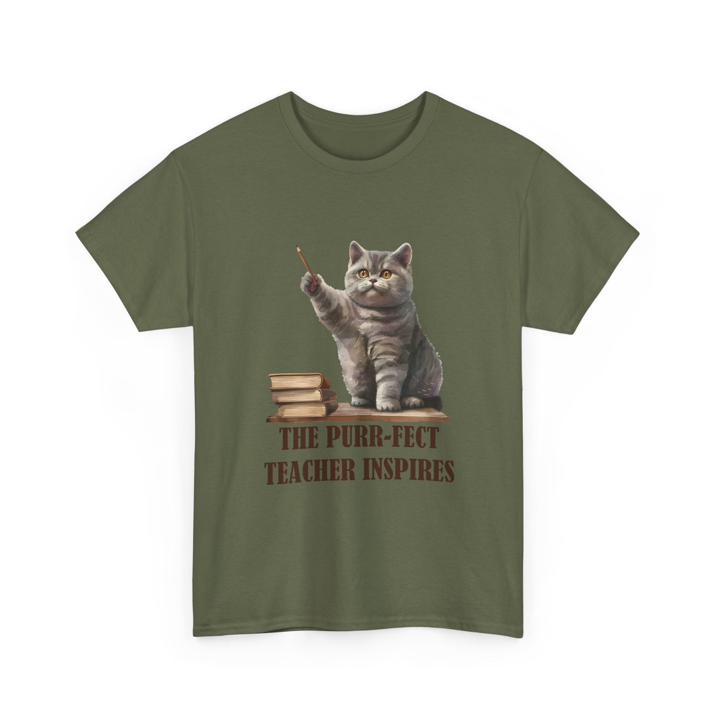 Teacher Cat T-Shirt — "The Purr-fect Teacher Inspires" Cute Gift for Educators