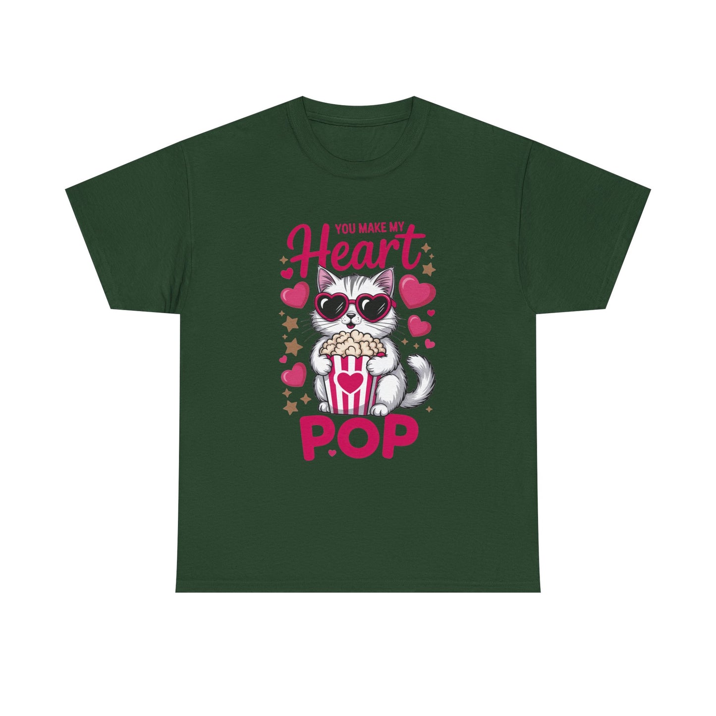 T-Shirt — "You Make My Heart Pop" Cute Cat Popcorn