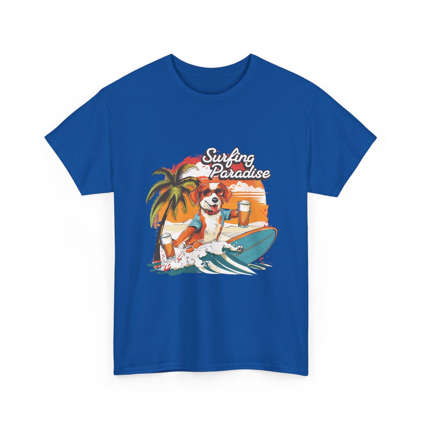 Surfing Paradise Dog T-Shirt – Retro Palm Beach Surf Tee