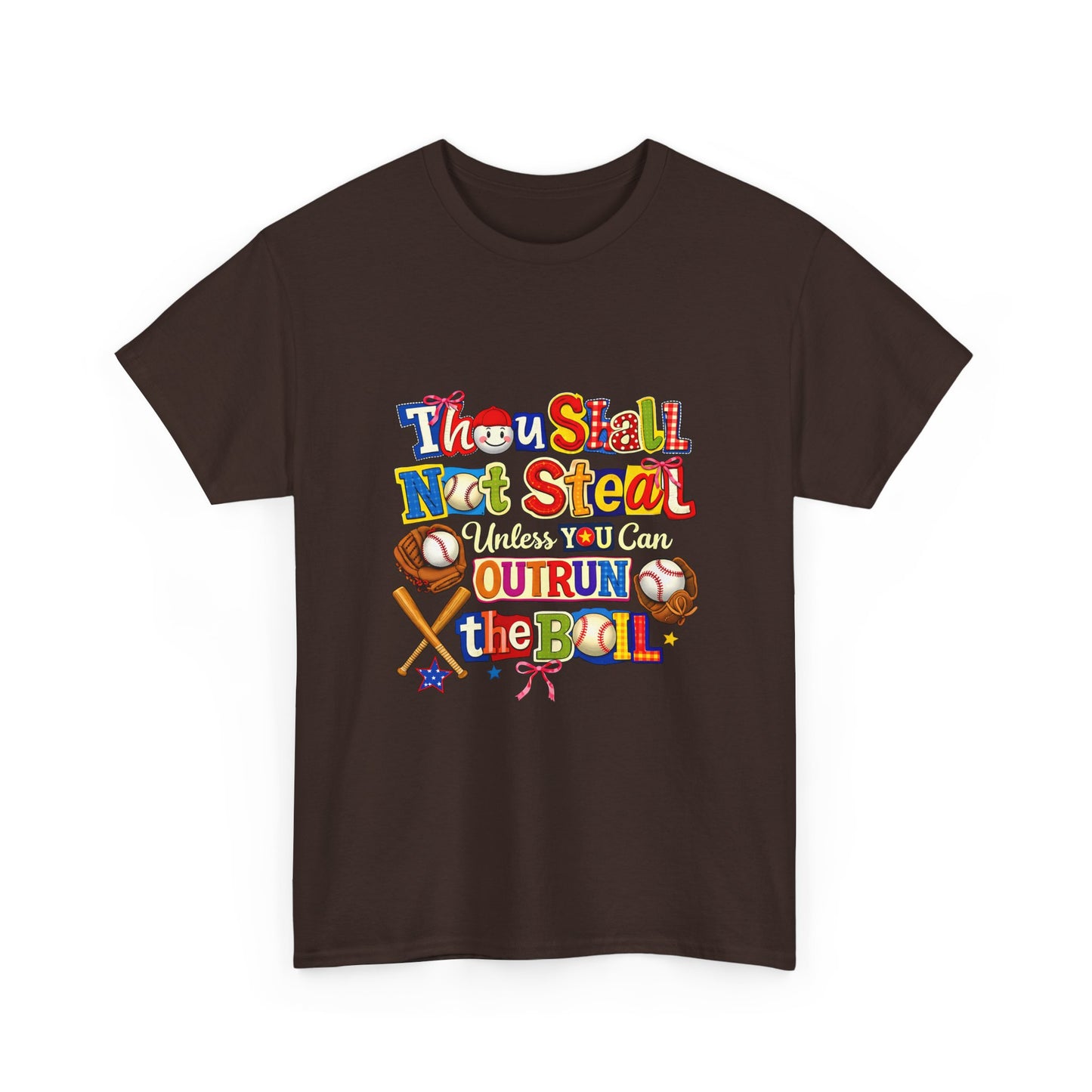 Baseball Mom/Coach T-Shirt – "Thou Shall Not Steal Unless You Can Outrun The Ball" Colorful Sports Tee