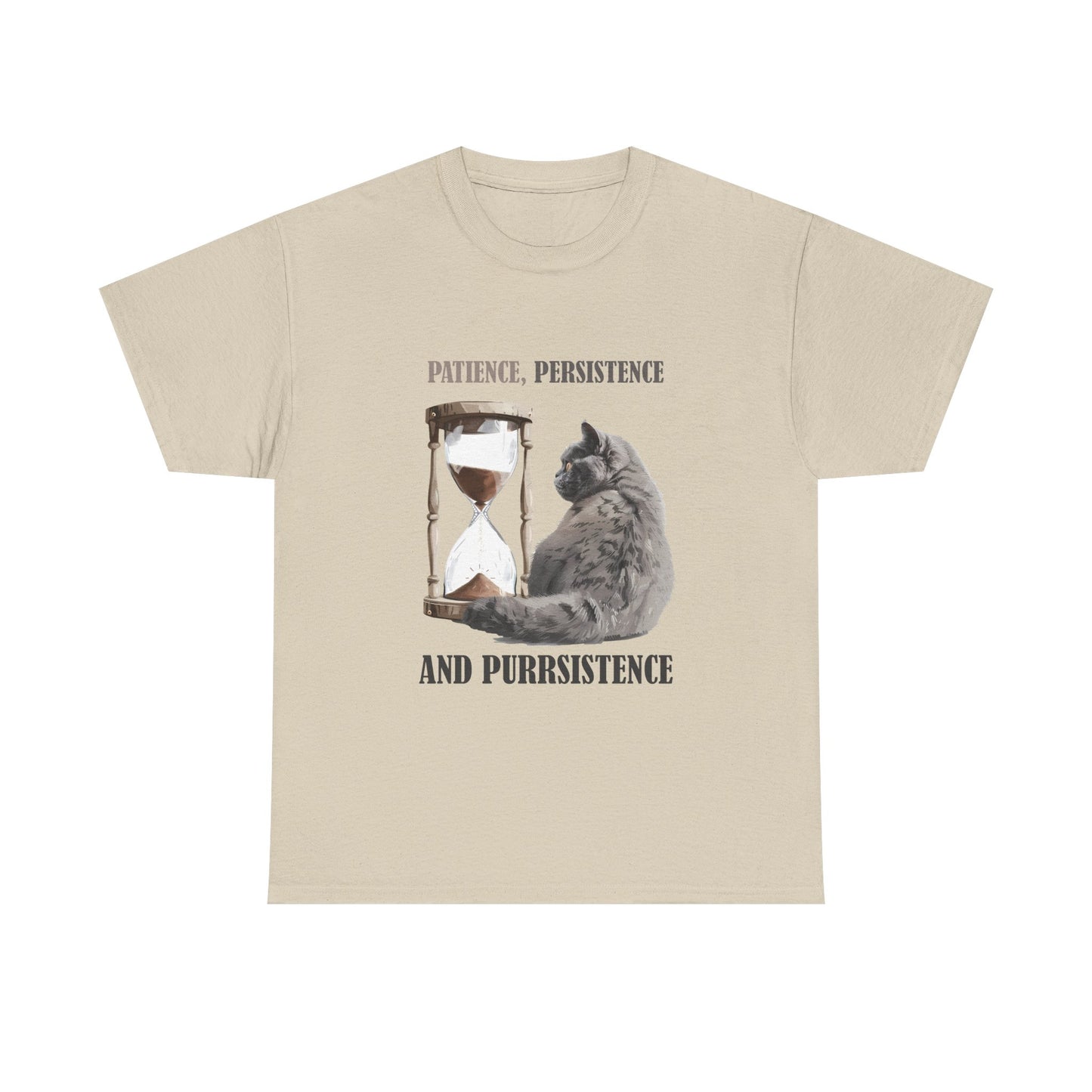 Cat Hourglass T‑Shirt — "Patience, Persistence and Purrsistence" Funny Cat Tee