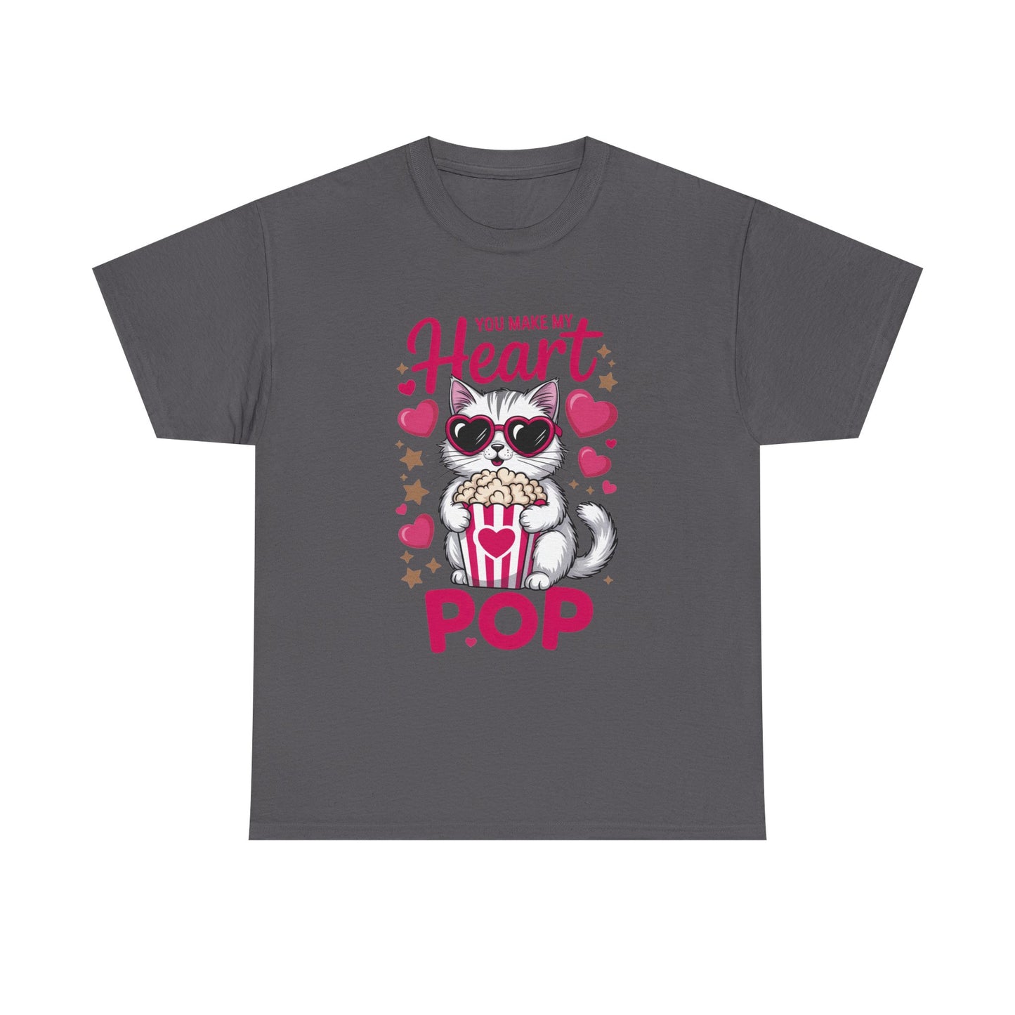 Cat Popcorn Tee — "You Make My Heart Pop" Cute Cat Valentine T-Shirt