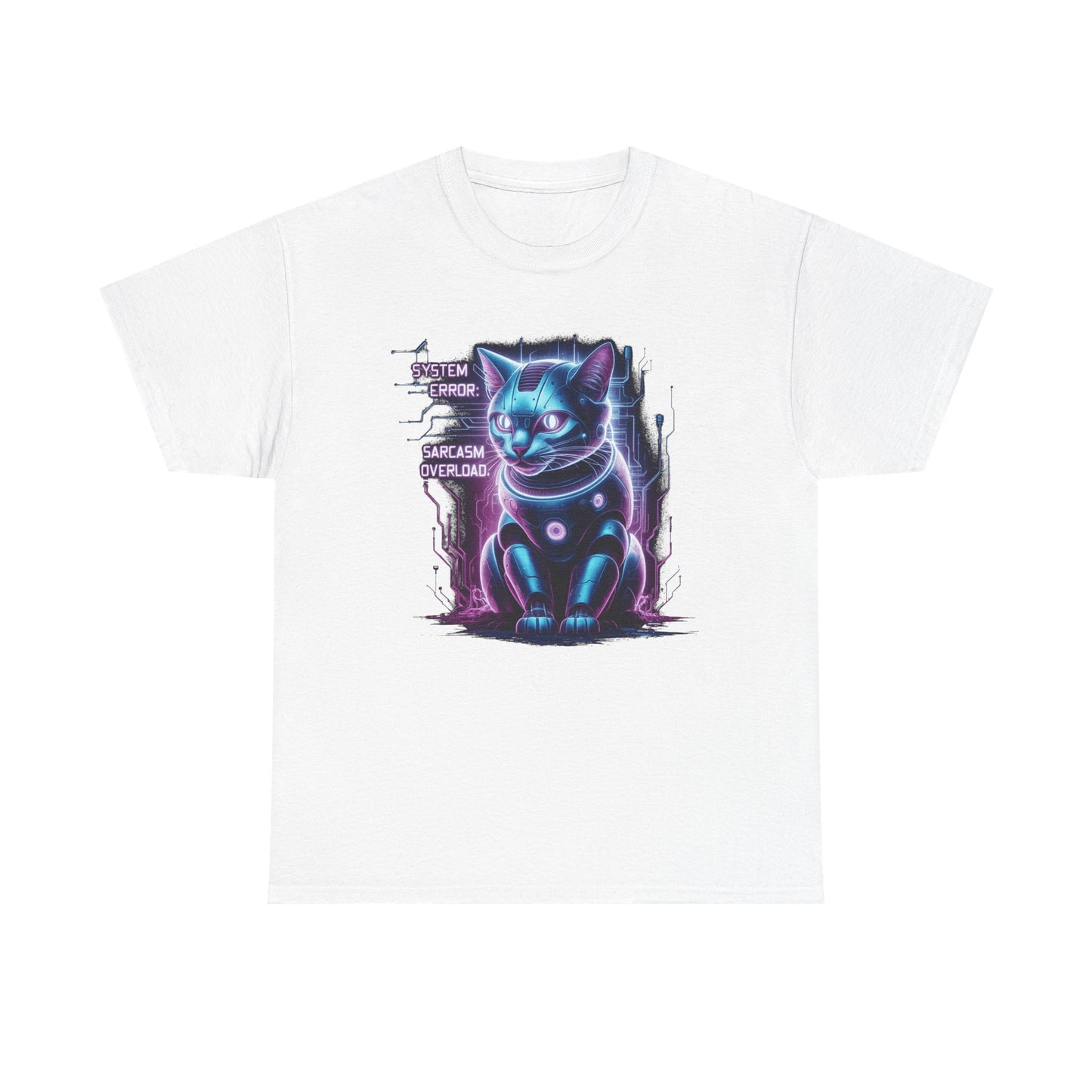 Neon Cyberpunk Lucky Cat T-Shirt — "Problem Solver, Sarcasm Overload"