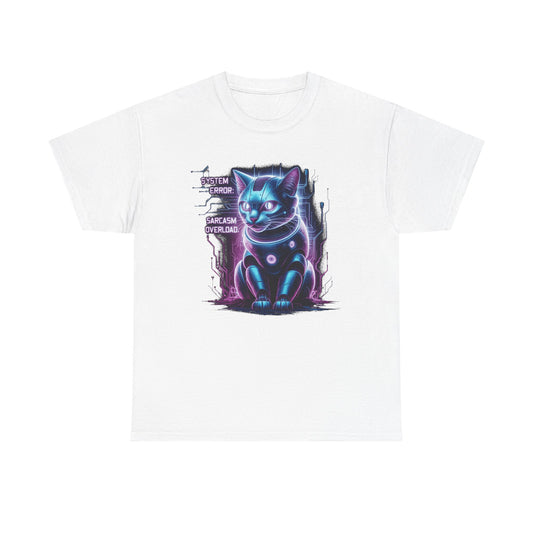 Neon Cyberpunk Lucky Cat T-Shirt — "Problem Solver, Sarcasm Overload"