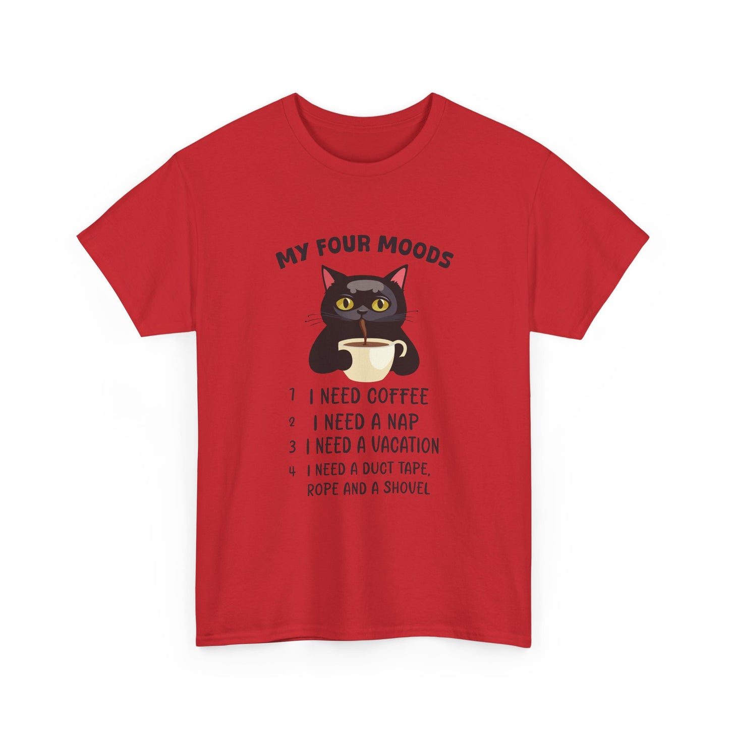 Cat 'My Four Moods' Coffee Tee — Funny Cat Coffee Shirt