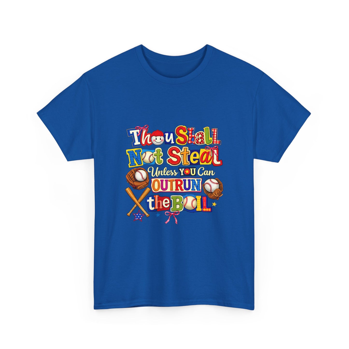 Baseball Mom/Coach T-Shirt – "Thou Shall Not Steal Unless You Can Outrun The Ball" Colorful Sports Tee