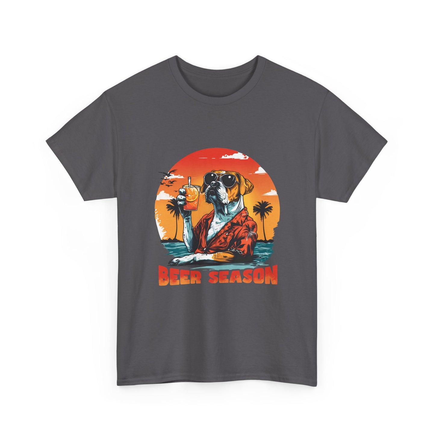 Beer Season T-Shirt — Vintage Sunset Dog Holding Beer