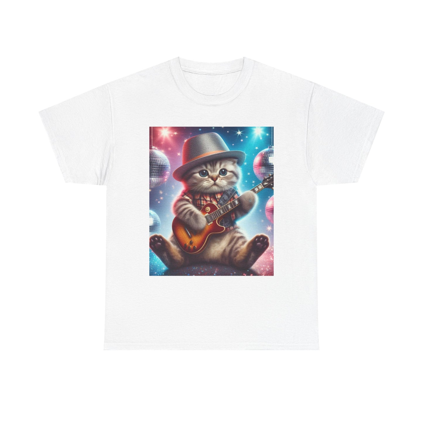 Cat Guitarist T-Shirt — Cute Kitten Playing Electric Guitar Tee