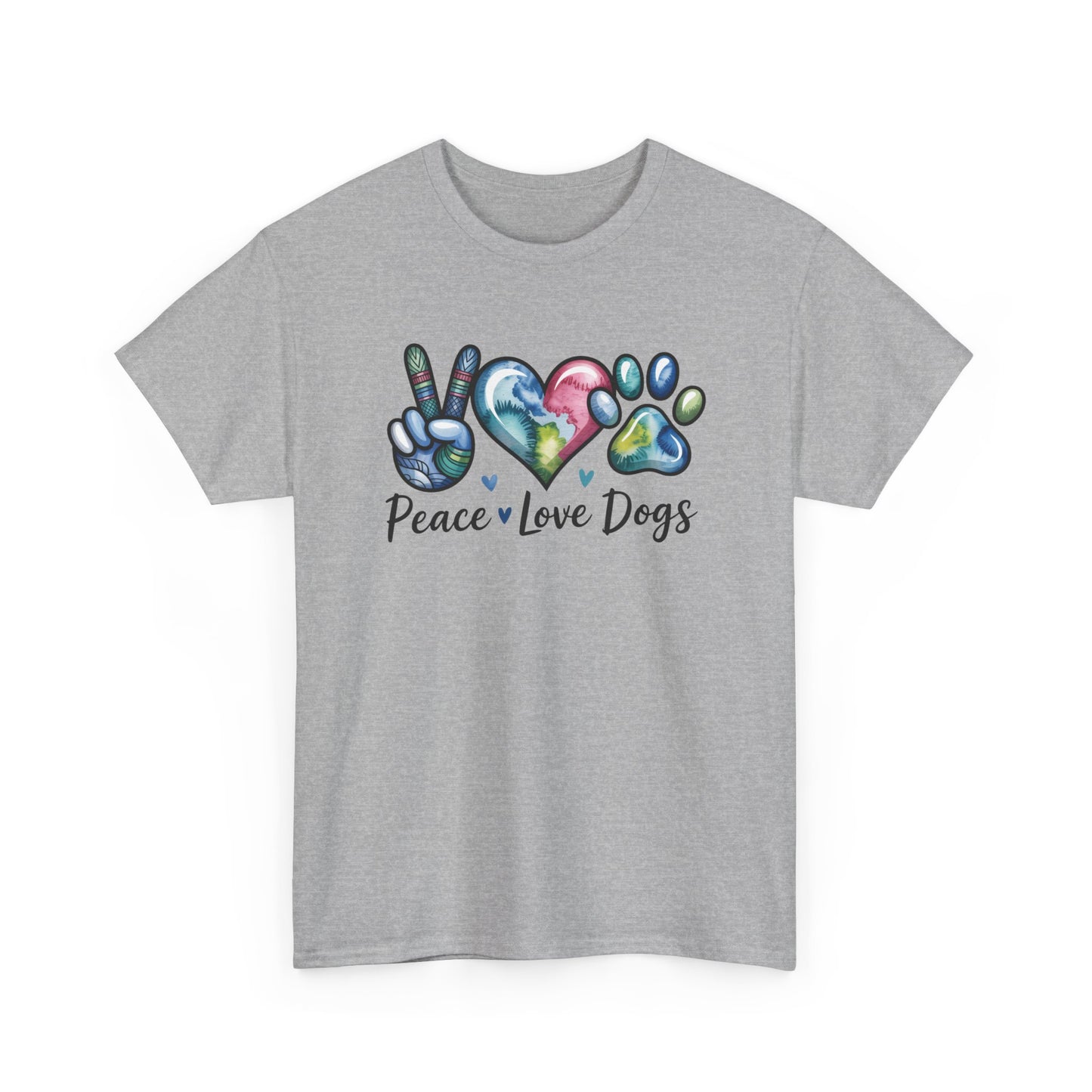 Peace Love Dogs T-Shirt — Cute Paw Print Graphic Tee for Dog Lovers
