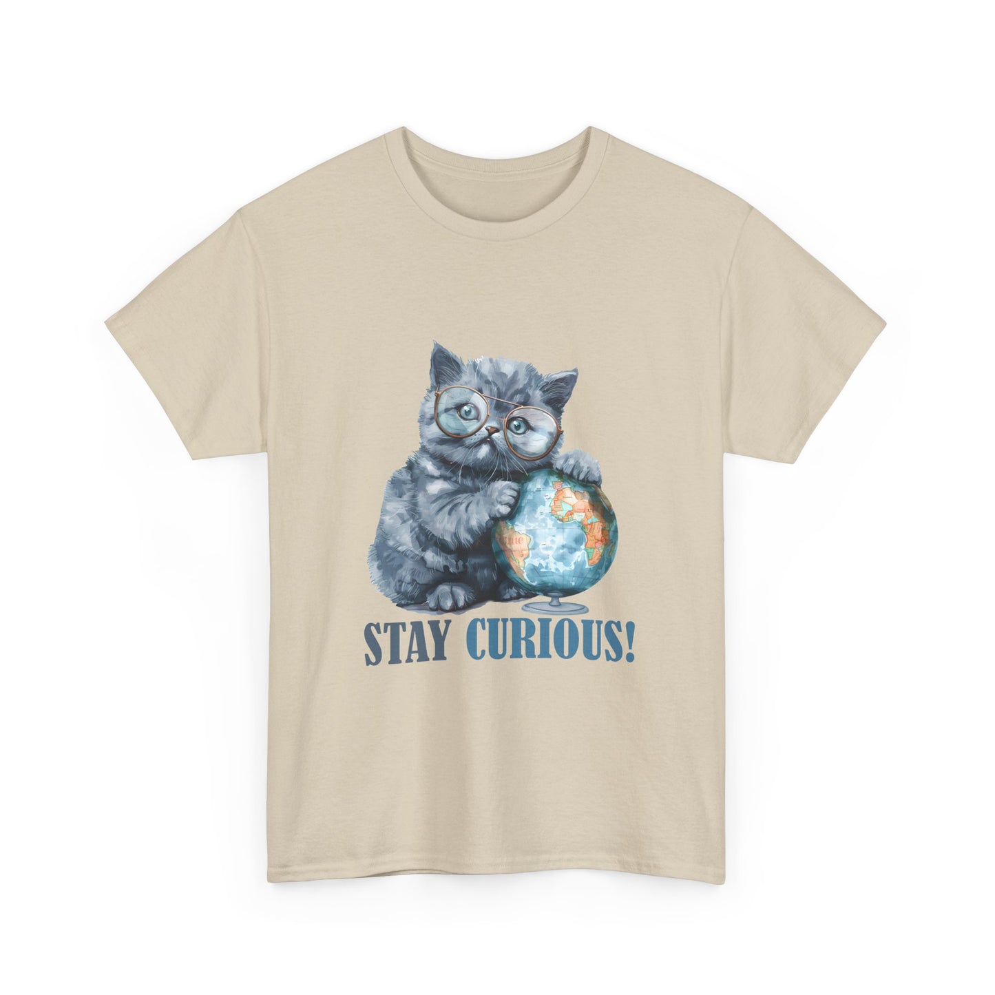 Cat & Globe T-Shirt — "Stay Curious!" Cute Explorer Kitten Tee