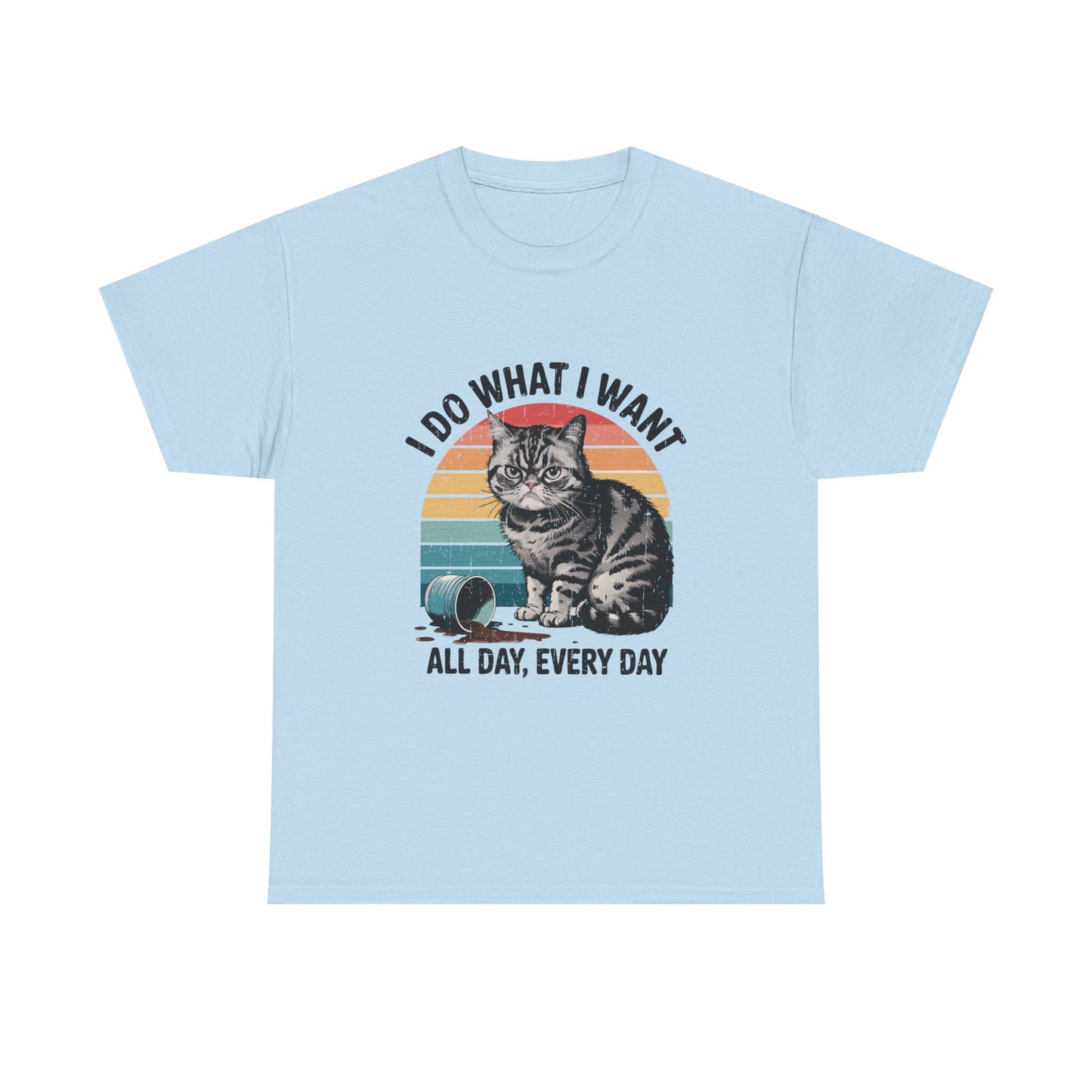 Cat Graphic Tee — "I Do What I Want All Day, Every Day" Vintage Sunset T-Shirt