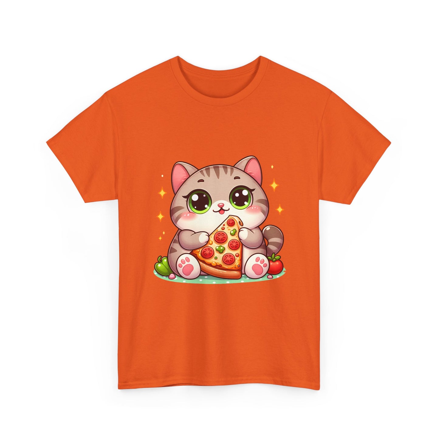 Cute Cat Eating Pizza T-Shirt — Kawaii Cat Pizza Tee