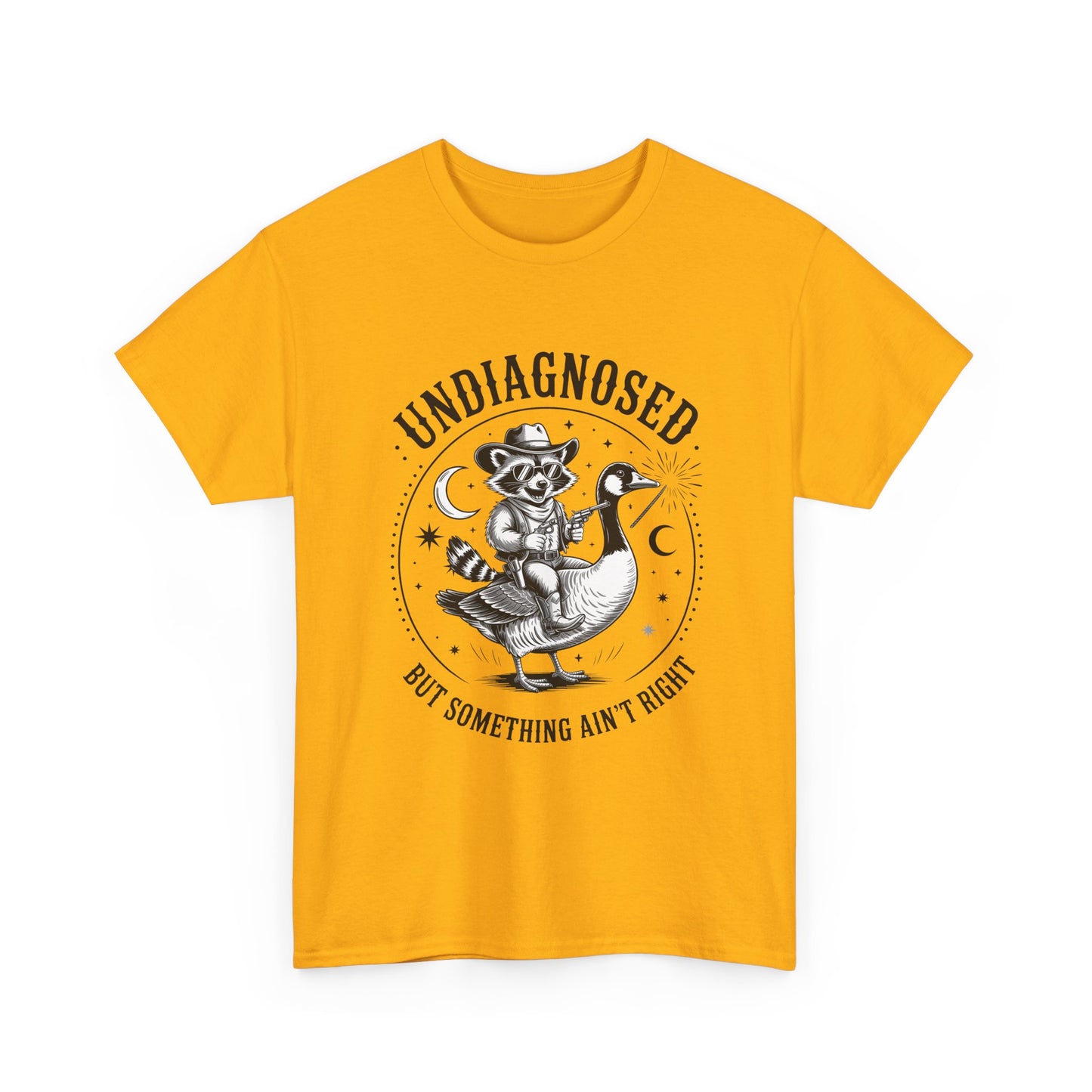 Undiagnosed But Something Ain't Right T-Shirt — Funny Retro Raccoon Riding Goose Tee
