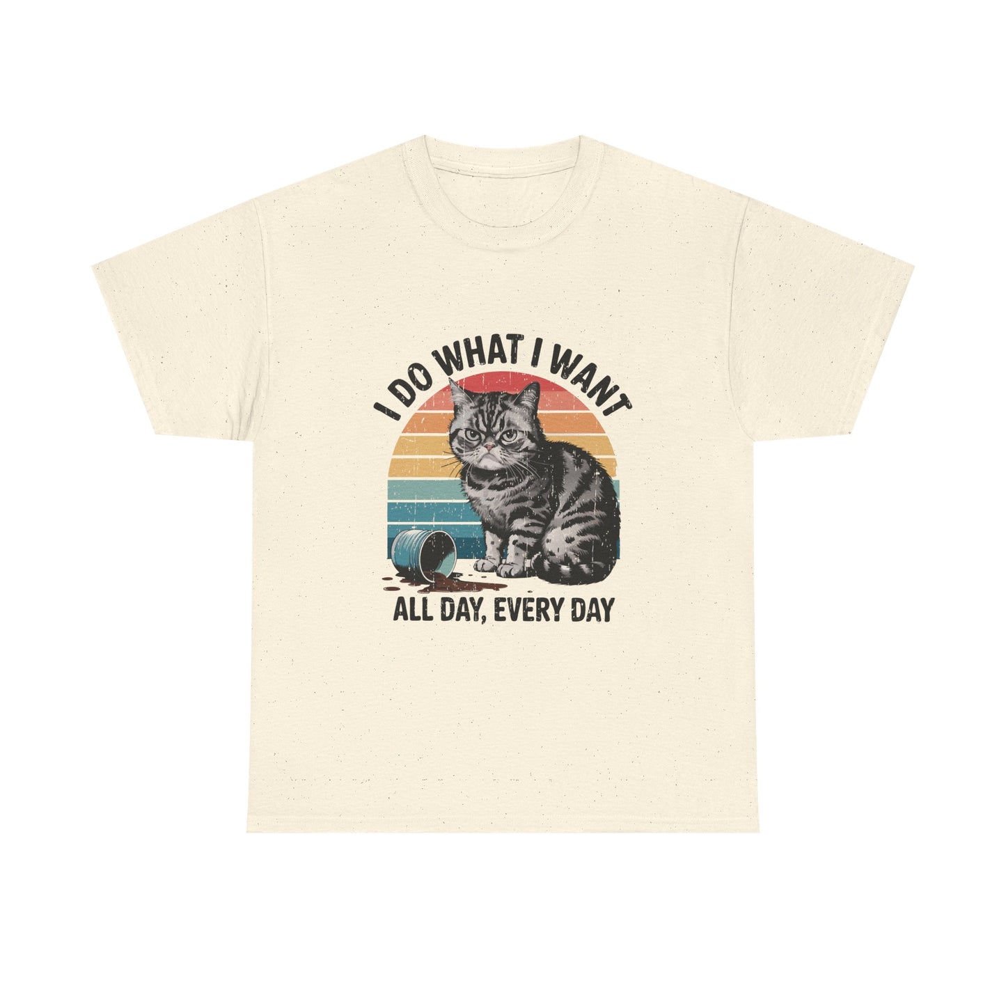 Cat Graphic Tee — "I Do What I Want All Day, Every Day" Vintage Sunset T-Shirt