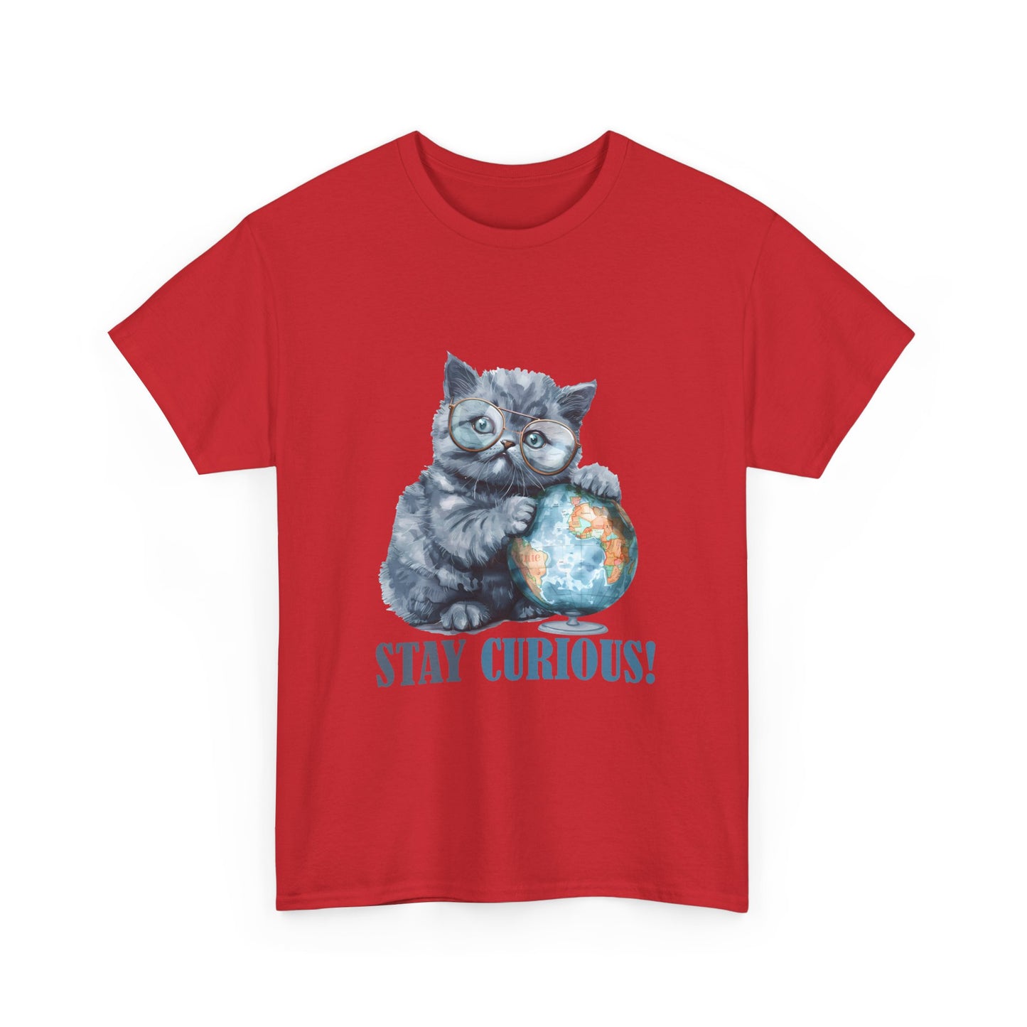 Cat & Globe T-Shirt — "Stay Curious!" Cute Explorer Kitten Tee