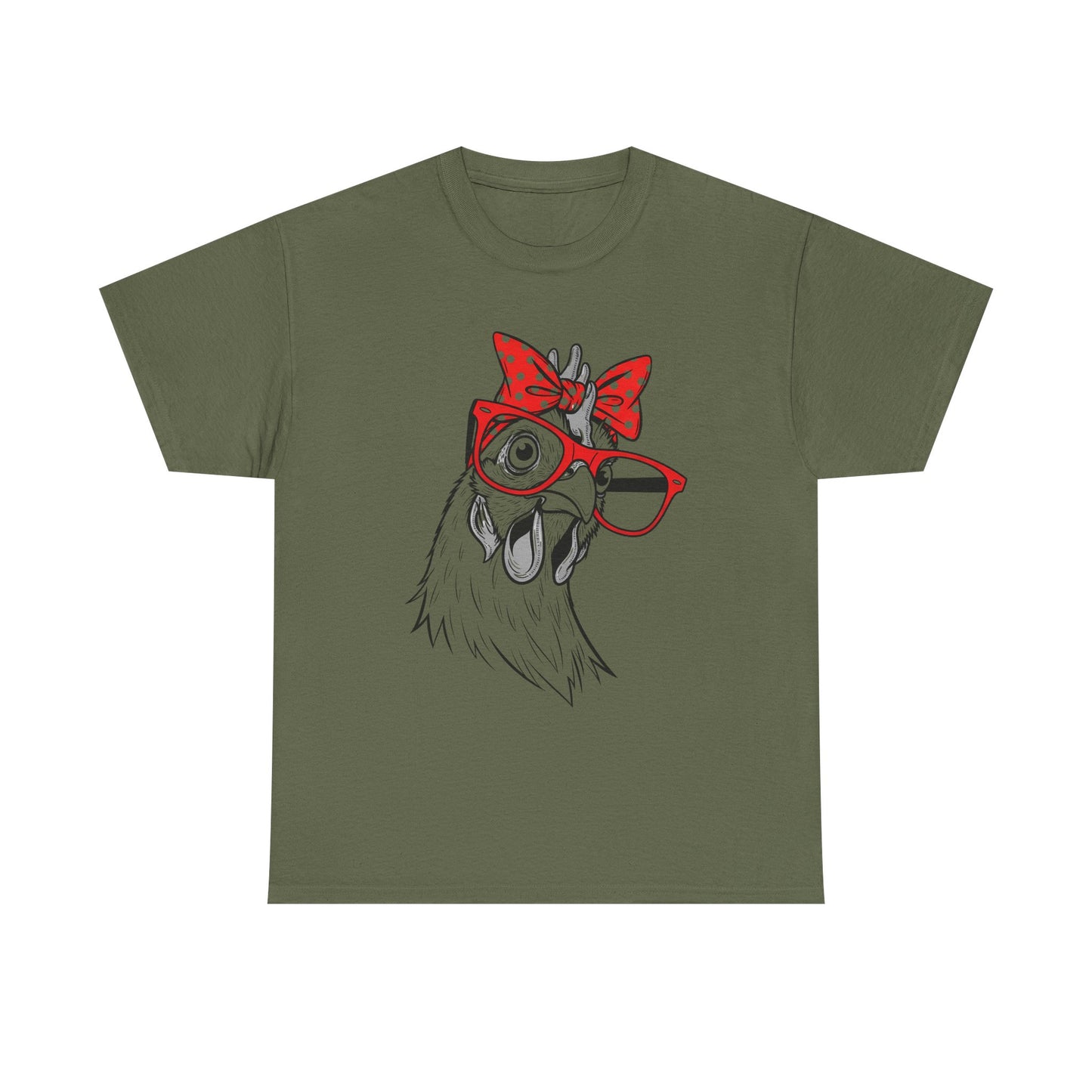 Chicken with Polka Dot Bow Tee - Cute Retro Hen Graphic T-Shirt