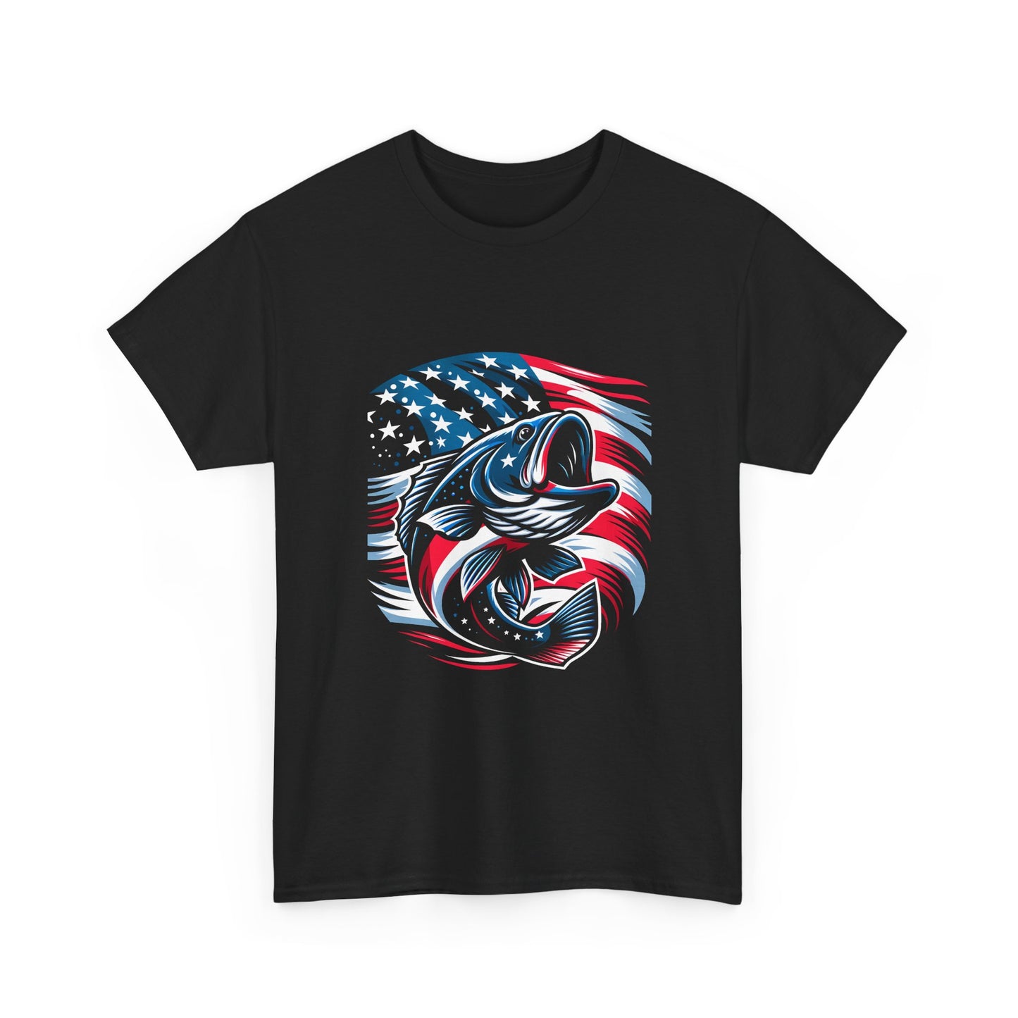 Fishing Bass T-Shirt with American Flag — Patriotic Angler Tee
