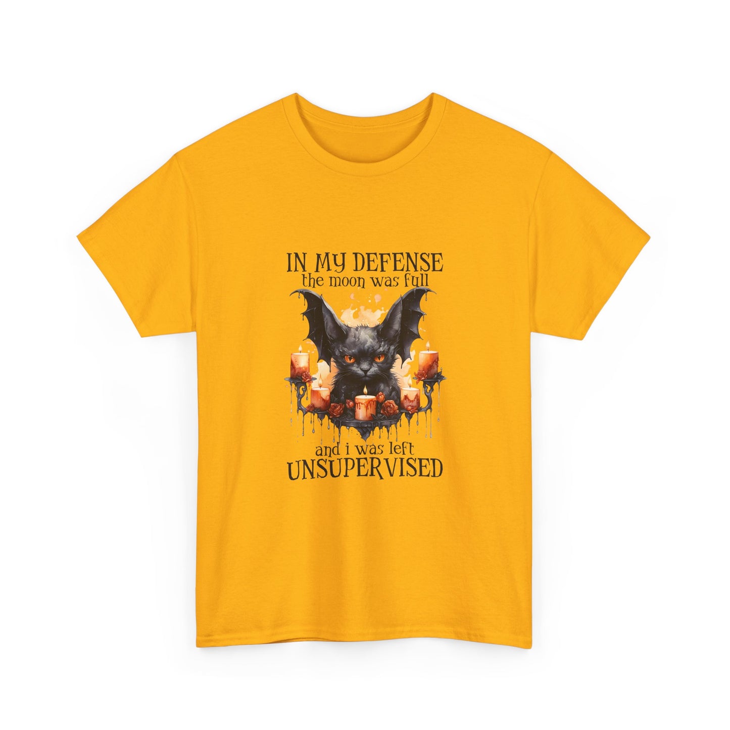 Bat Candle Tee - "In My Defense the Moon Was Full" Halloween Graphic T-Shirt