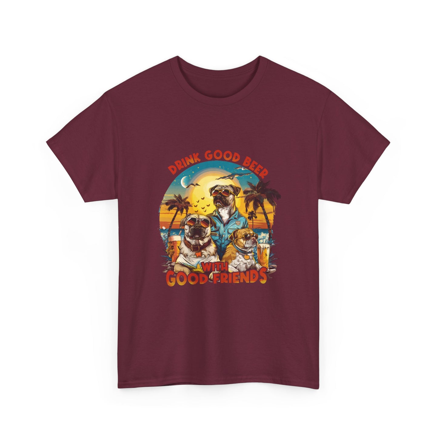 Beer & Pups T-Shirt — "Drink Good Beer with Good Friends" Retro Beach Tee