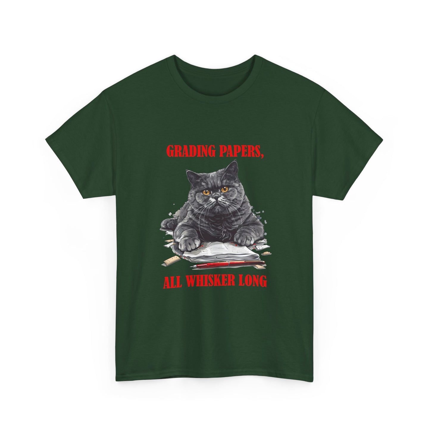 Teacher Cat T-Shirt — "Grading Papers, All Whisker Long" Funny Teacher Gift
