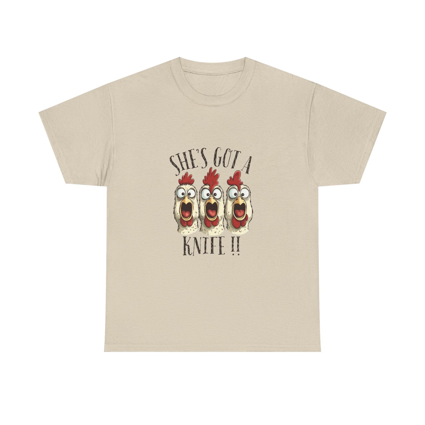 Chicken Choir "She's Got a Knife!!" Tee - Funny Farm Animal Graphic T-Shirt