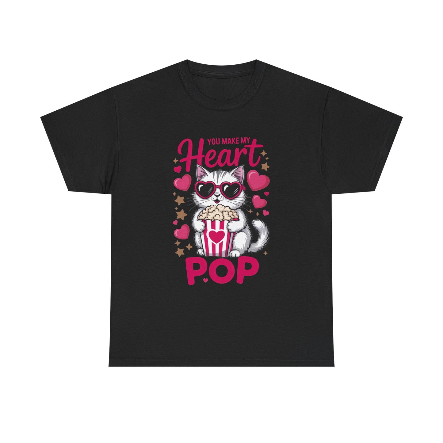 Cat Popcorn Tee — "You Make My Heart Pop" Cute Cat Valentine T-Shirt