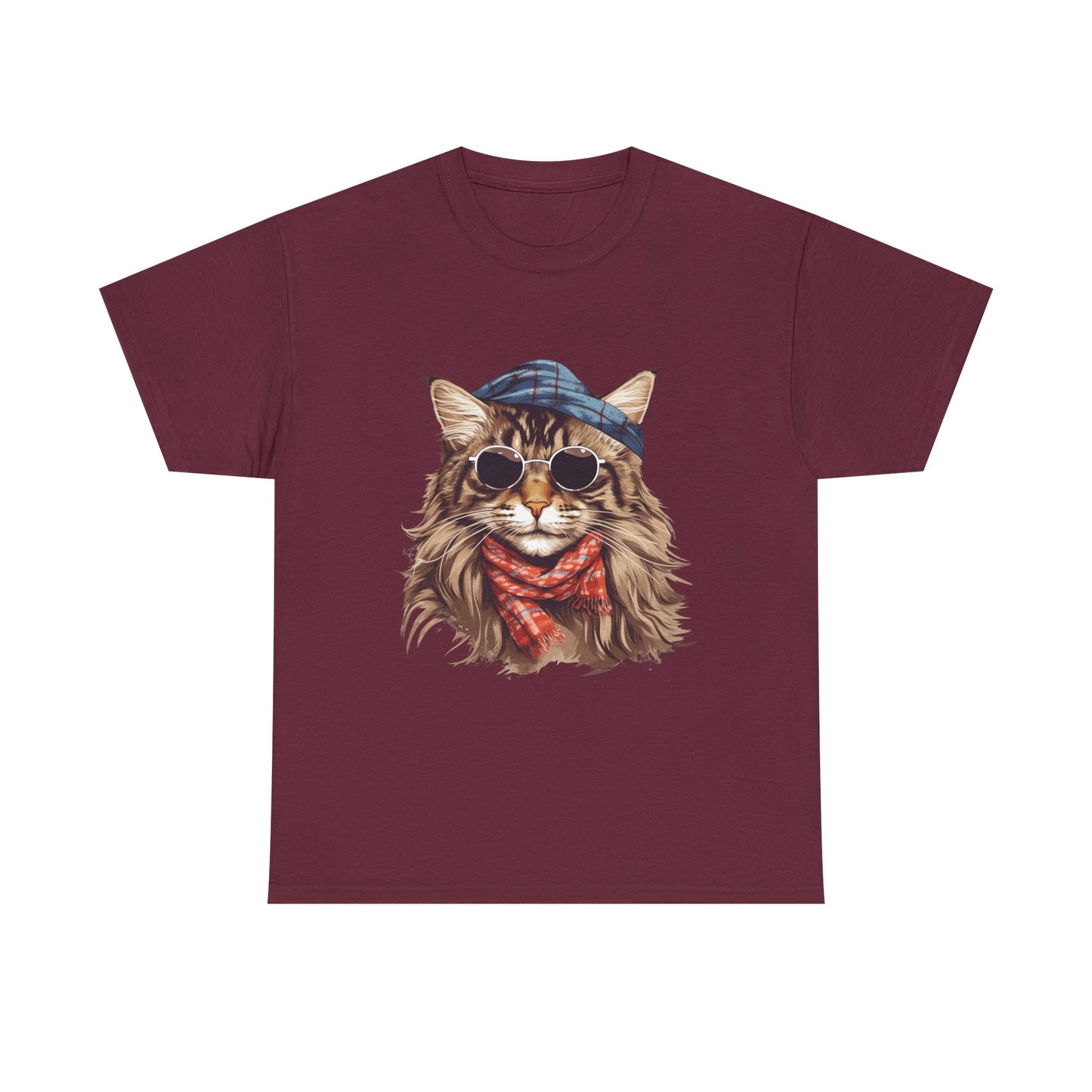 Cat Portrait Tee — Hipster Cat with Sunglasses & Bandana Graphic T-Shirt
