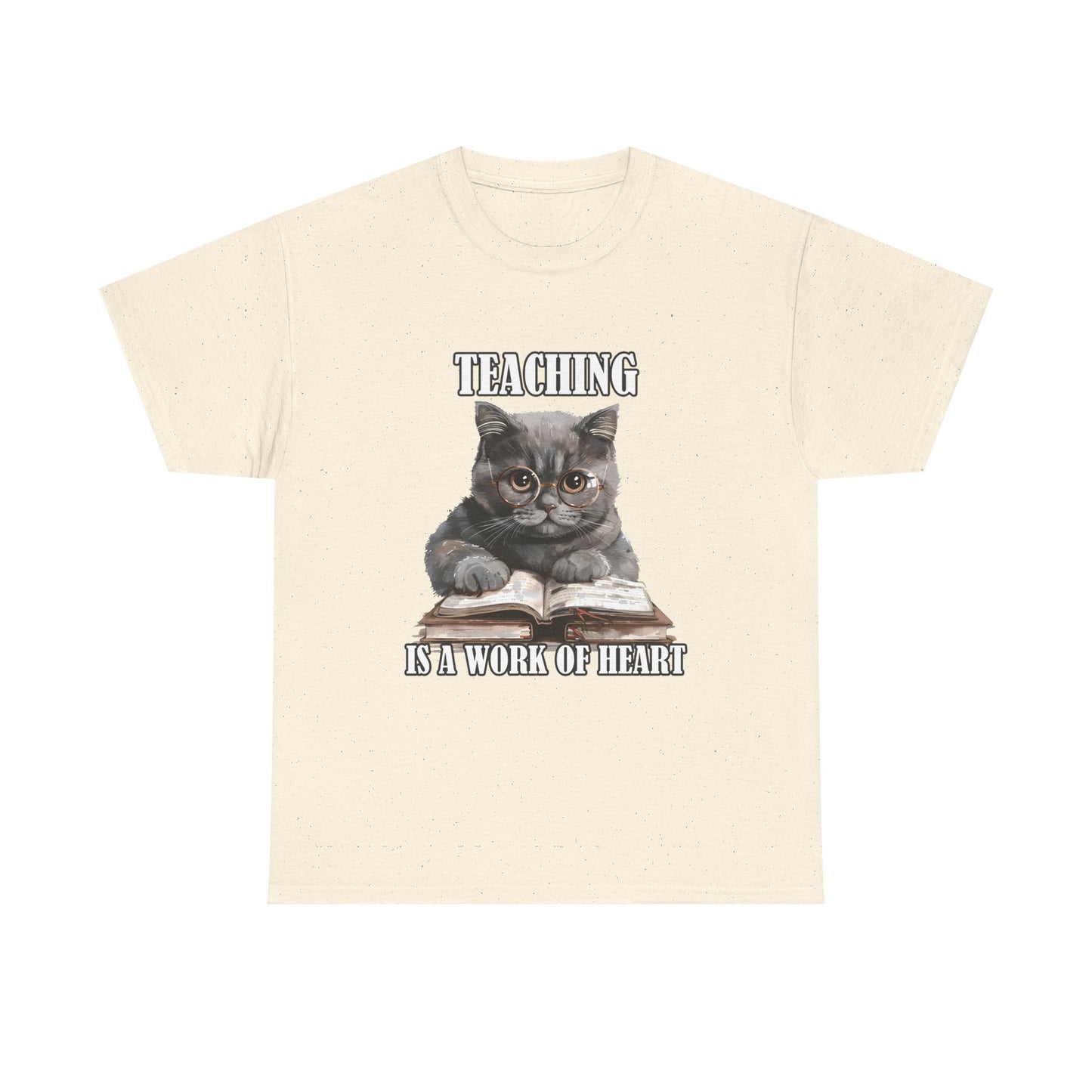 Teacher Cat T-Shirt – "Teaching Is A Work Of Heart" Cute Cat Teacher Tee