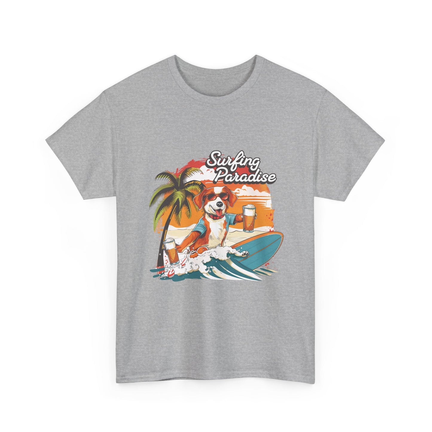 Surfing Paradise Dog T-Shirt – Retro Palm Beach Surf Tee