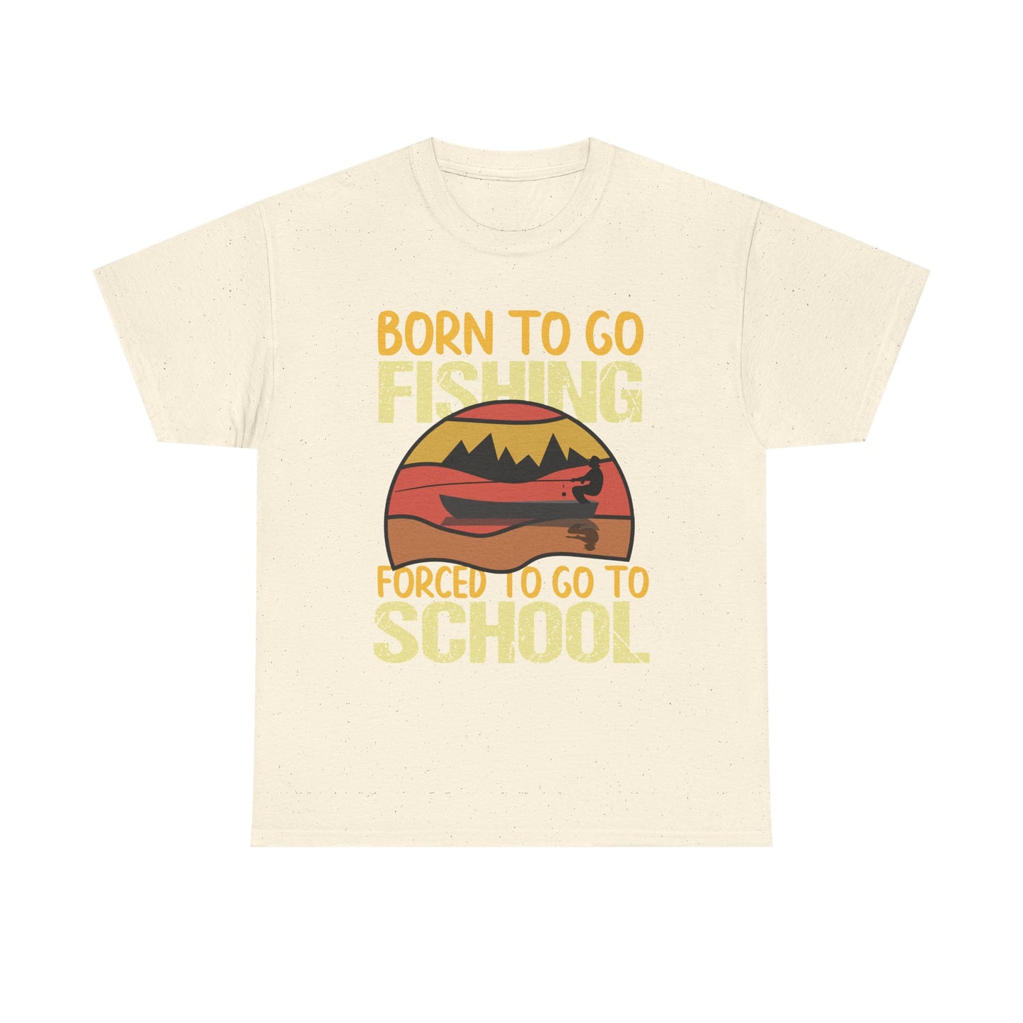Fishing Graphic Tee - "Born to Go Fishing, Forced to Go to School" Retro Sunset T-Shirt for Kids & Teens