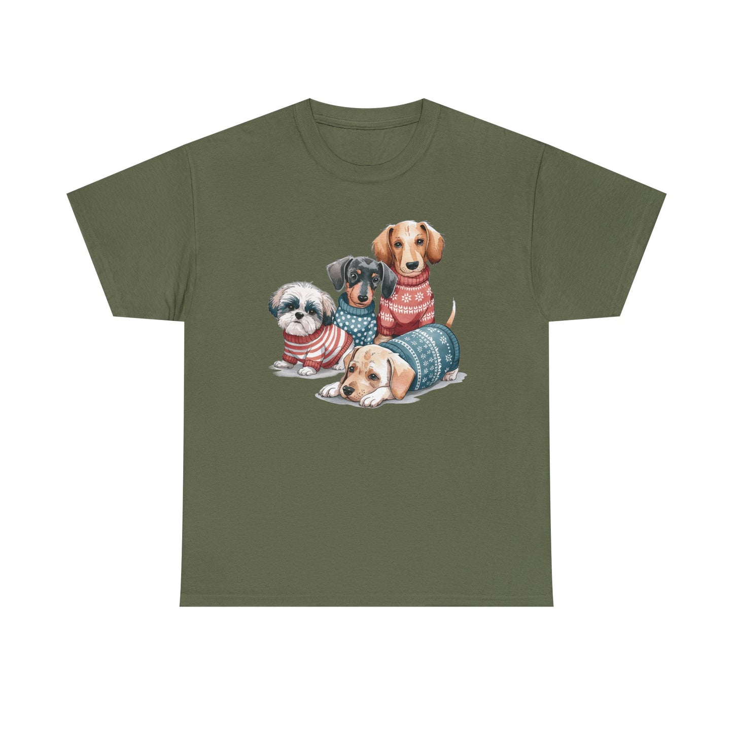 Dog Squad Tee — Cute Puppies in Cozy Sweaters Graphic T-Shirt