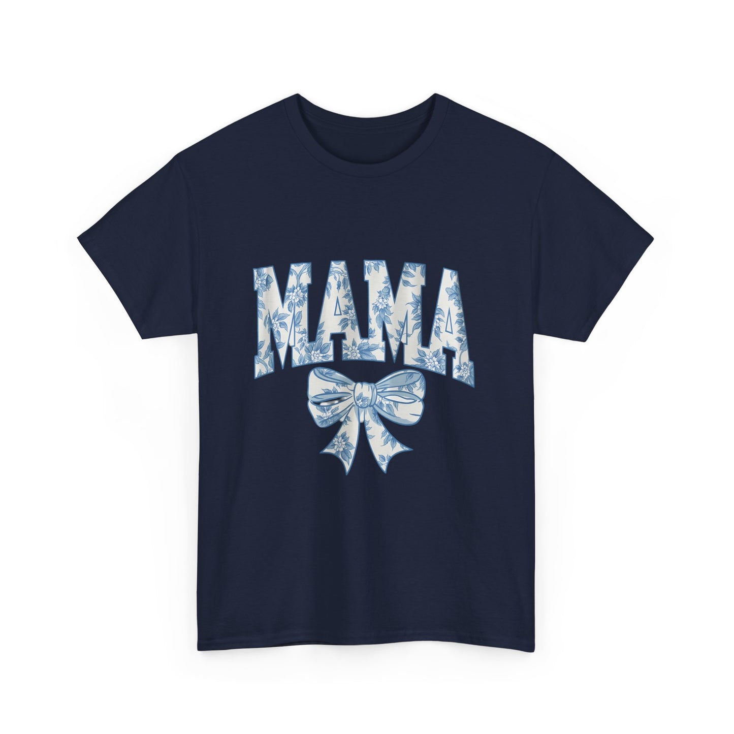 Mama Floral Bow Tee — Blue Watercolor Mom Shirt for Mother's Day