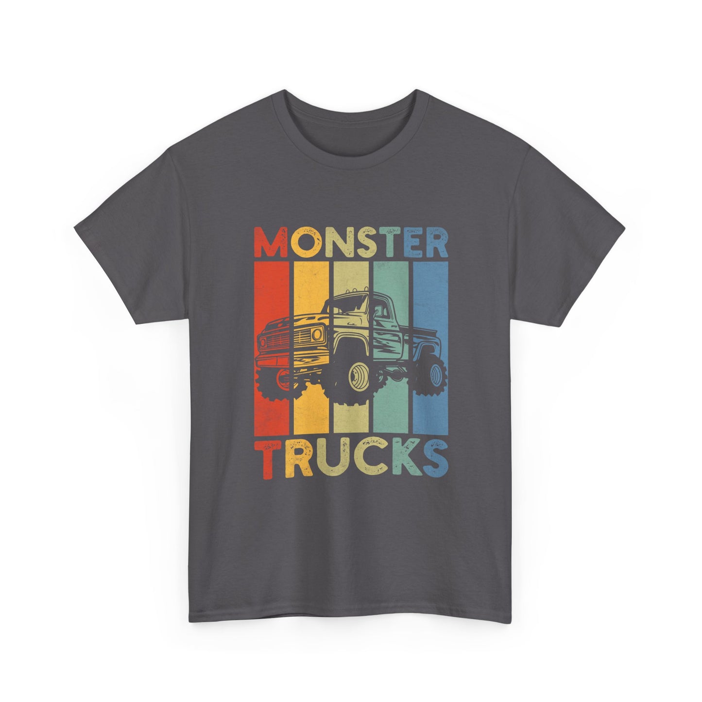 Monster Trucks Retro Tee – Vintage Striped Kids & Adult Off-Road Truck Shirt