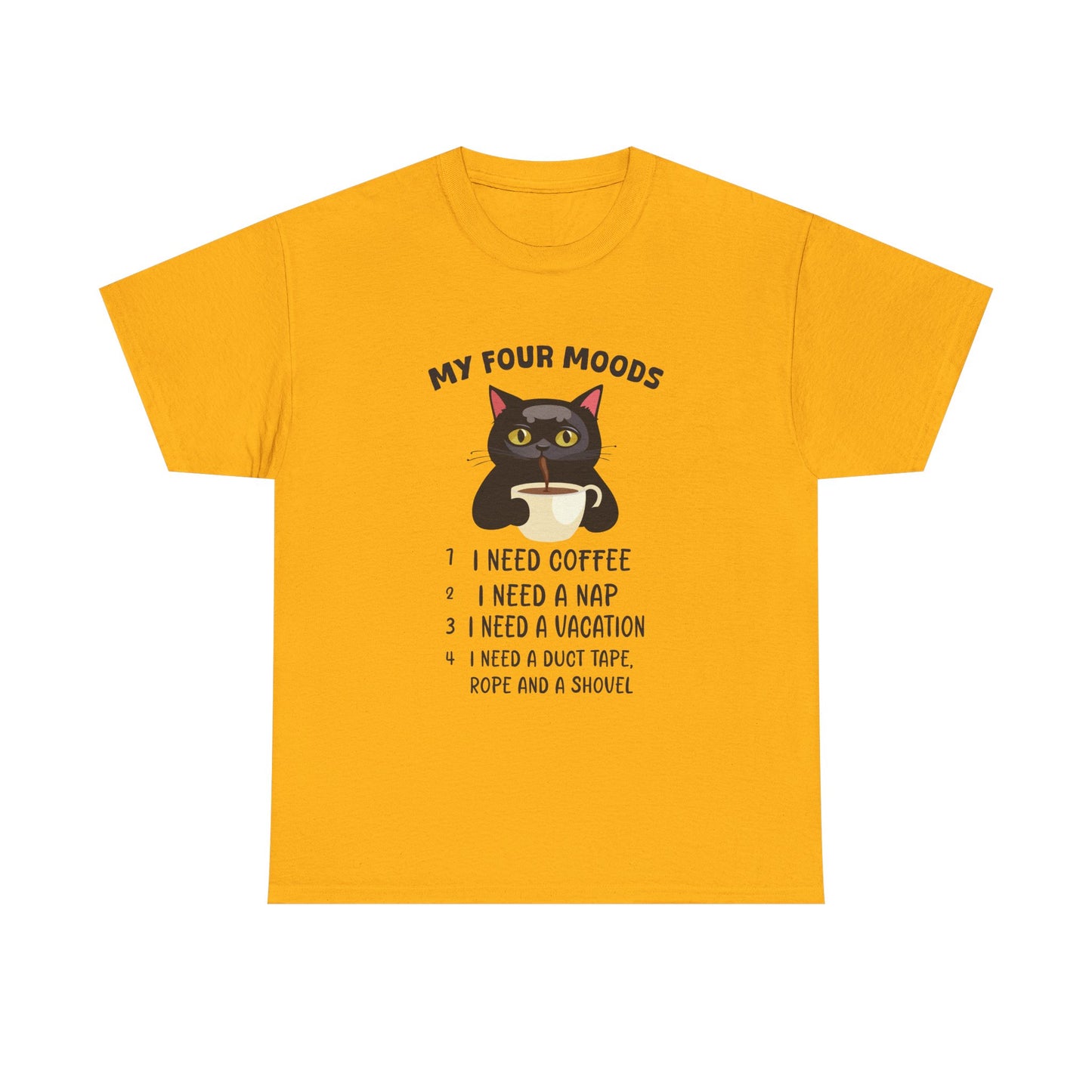 Cat 'My Four Moods' Coffee Tee — Funny Cat Coffee Shirt