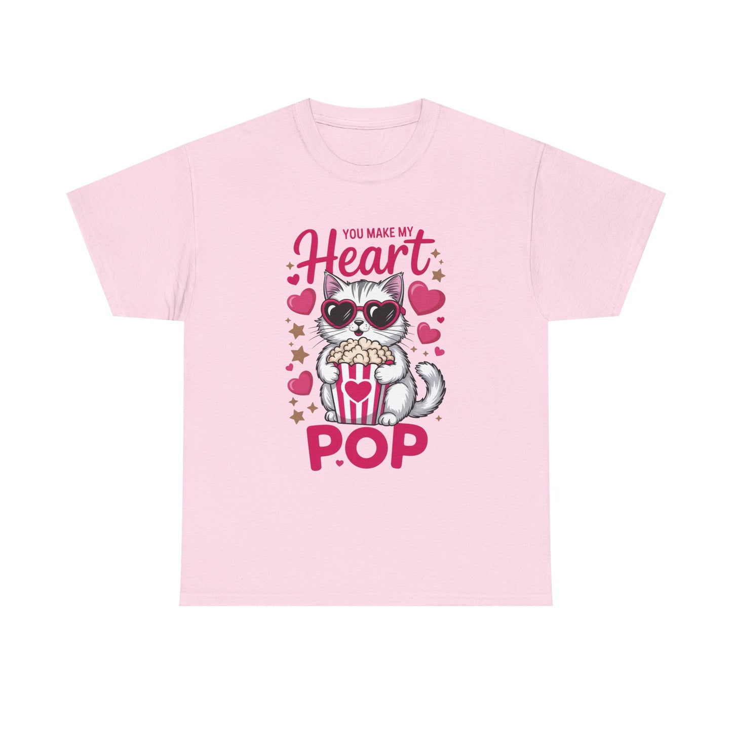 T-Shirt — "You Make My Heart Pop" Cute Cat Popcorn